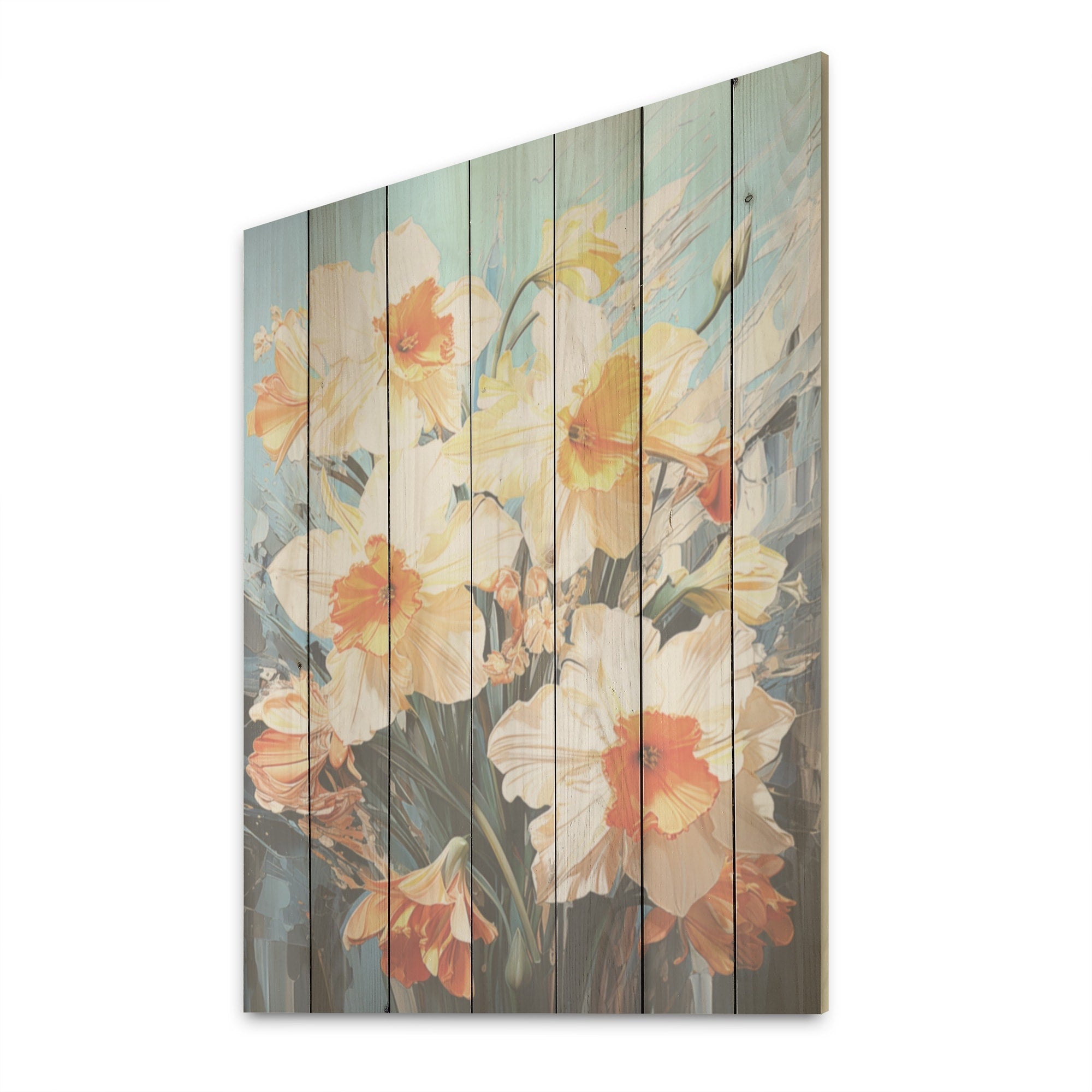 Designart Fauvist Verve Daffodils Brushwork I Daffodils Wood Wall Art - Traditional Wood Panel On Natural Pine Wood