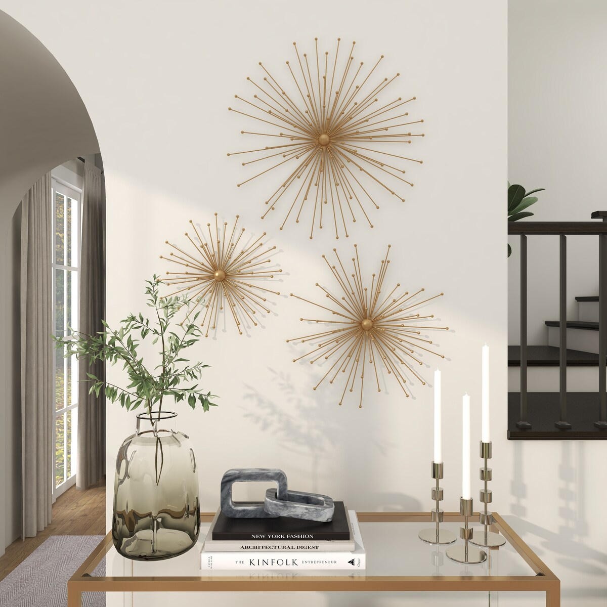 Metal Starburst 3D Home Wall Decor - Set of 3 Gold - Roche River Decor