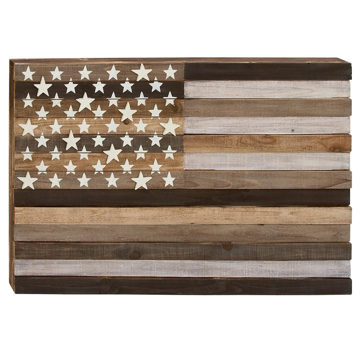 Wood American Flag Handmade Washed Home Wall Decor with Slatted Panels and Cream Stars - Brown - Roche River Decor