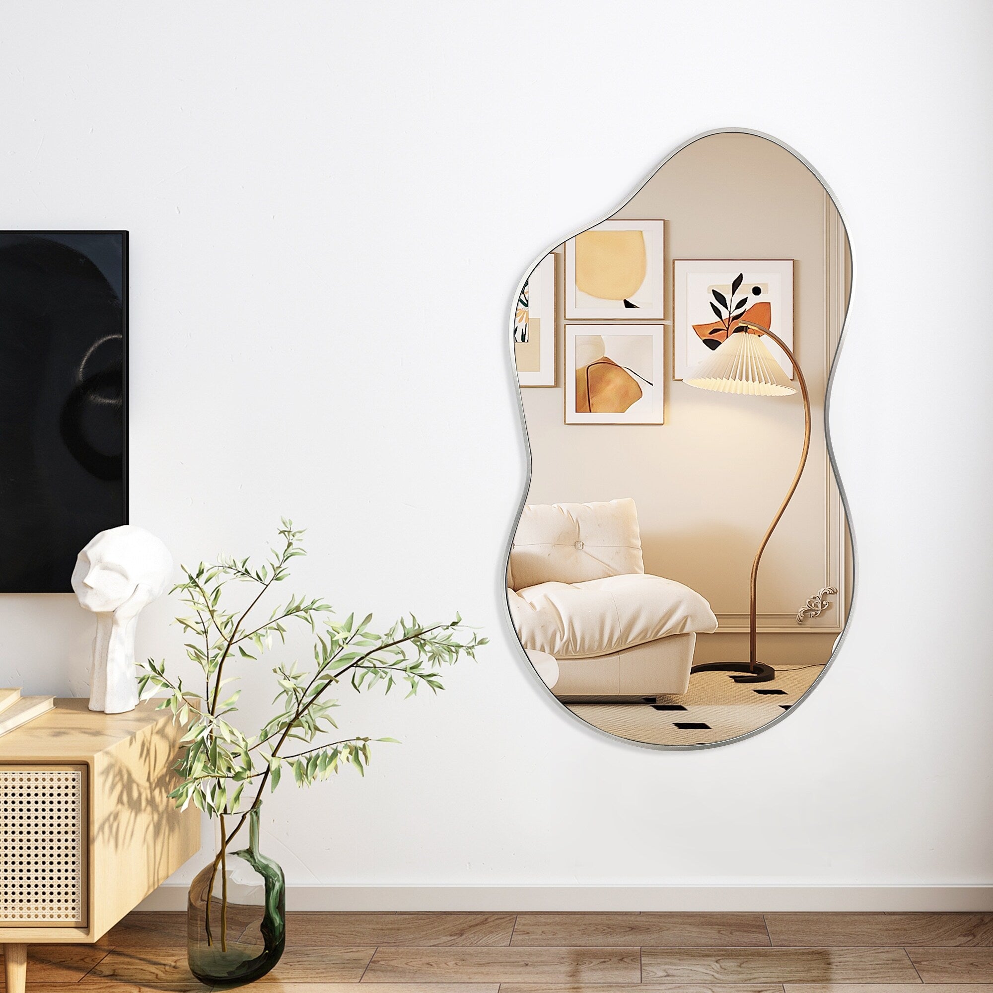 Irregular Aluminum Alloy Framed Wall Mirror Wavy Asymmetrical Mirror