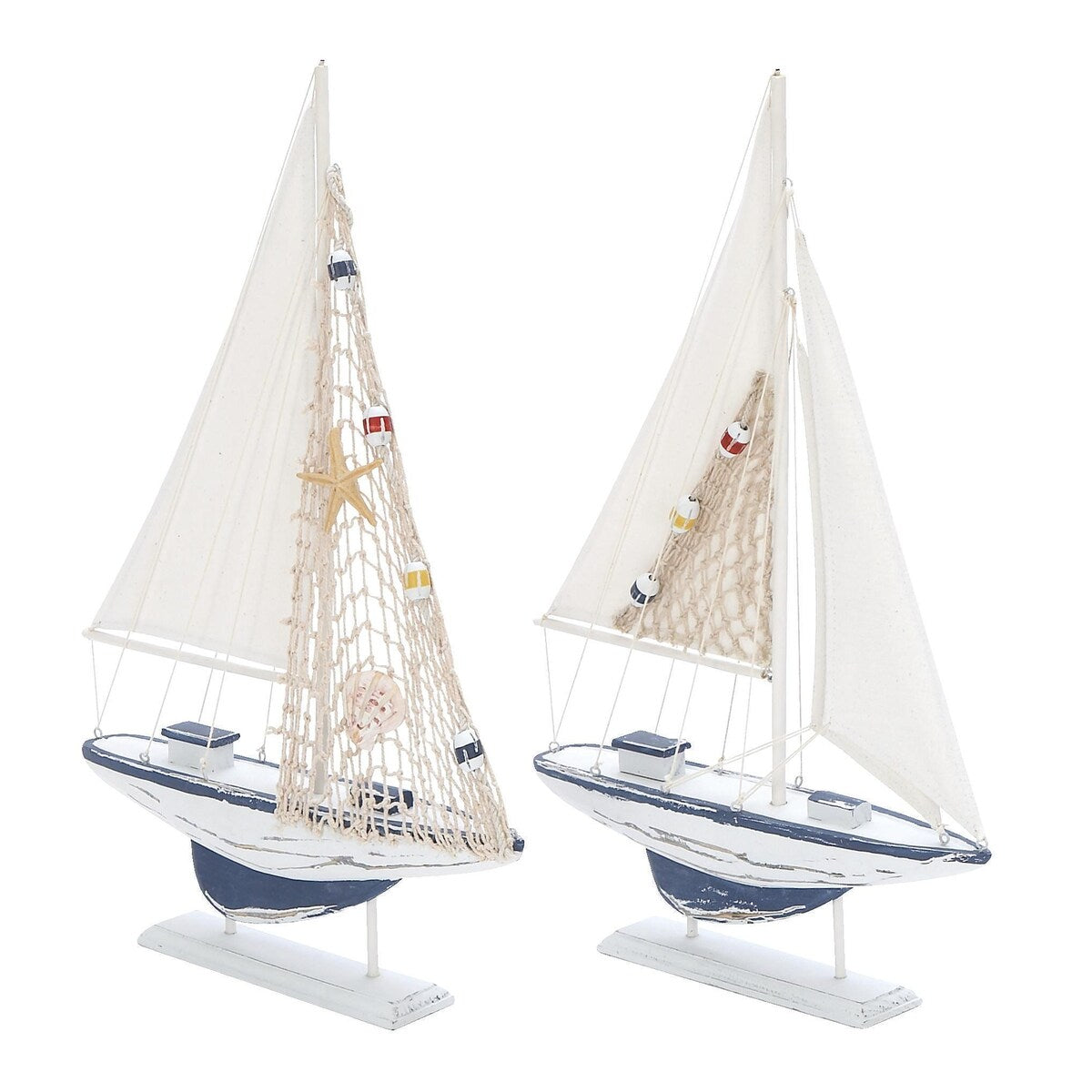 Wood Sail Boat Handmade Decorative Sculpture - Set of 2 White - Roche River Decor