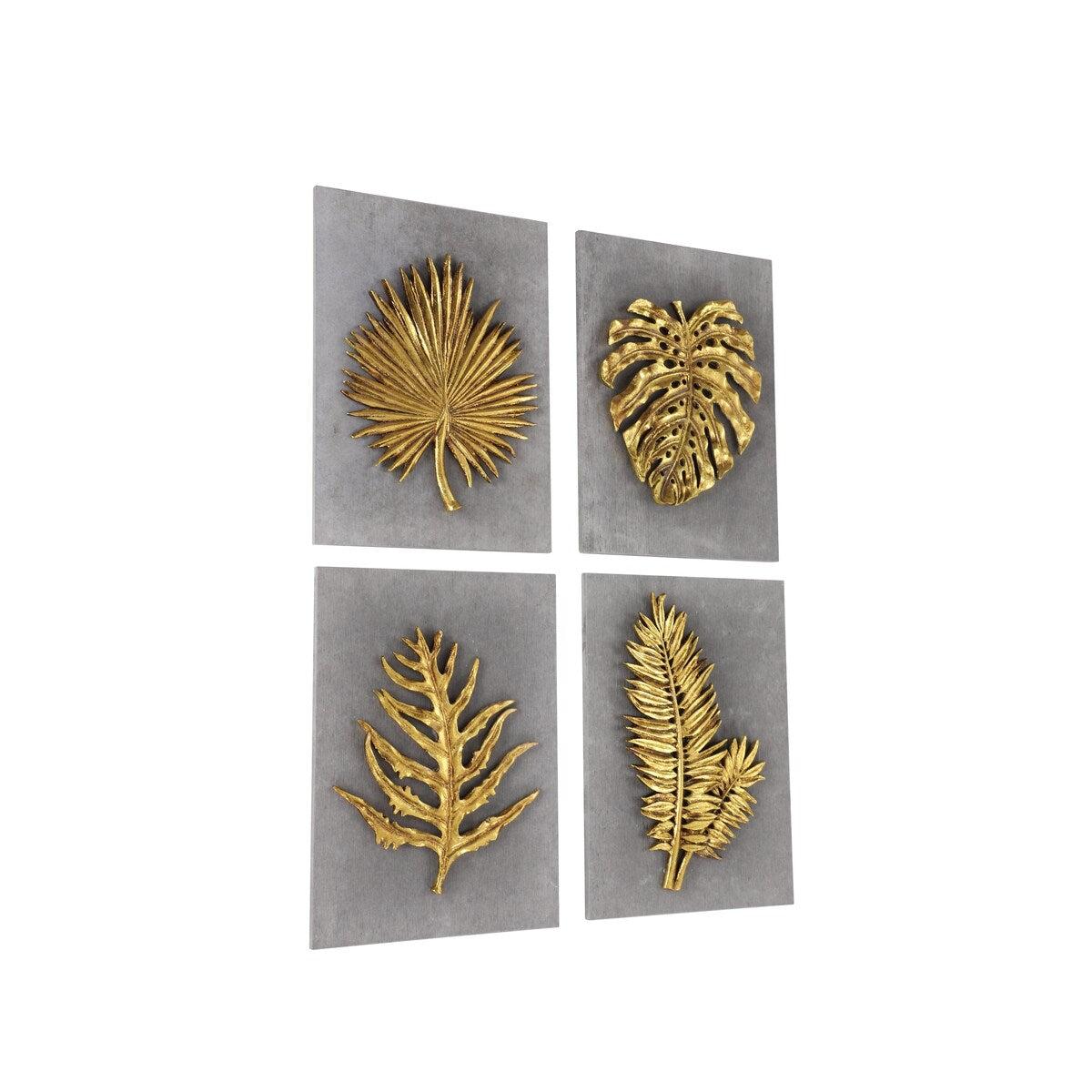 Cement Stone Leaf Framed 3D Home Wall Decor - Set of 4 Gold - Roche River Decor