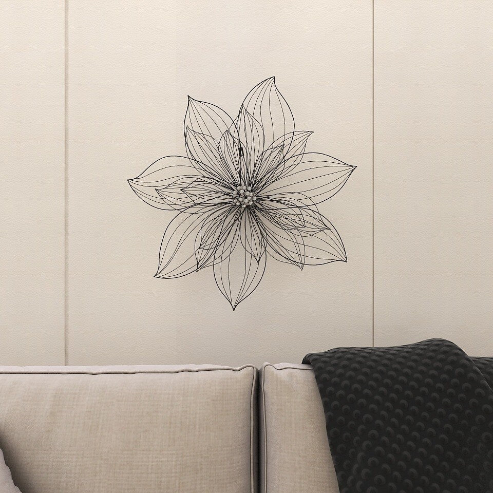 Metal Floral 3D Wire Home Wall Decor with Crystal Embellishments - Black - Roche River Decor