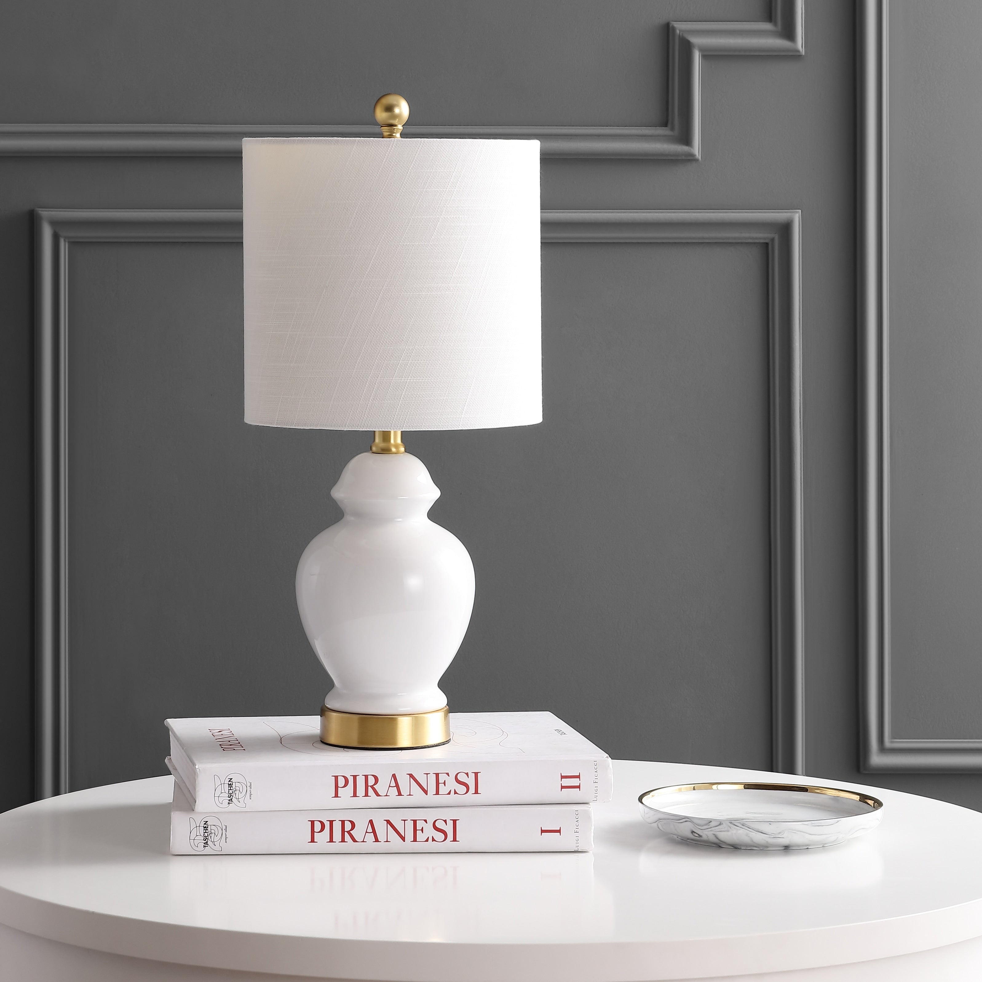 Perry 20 Ceramic/Metal LED Table Lamp, White/Brass Gold by JONATHAN Y