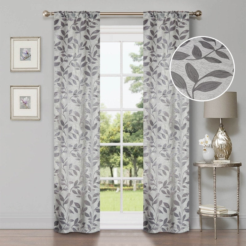 Superior Modern Bohemian Leaves Room Darkening Blackout Curtains, Rod Pocket or Grommets, Set of 2