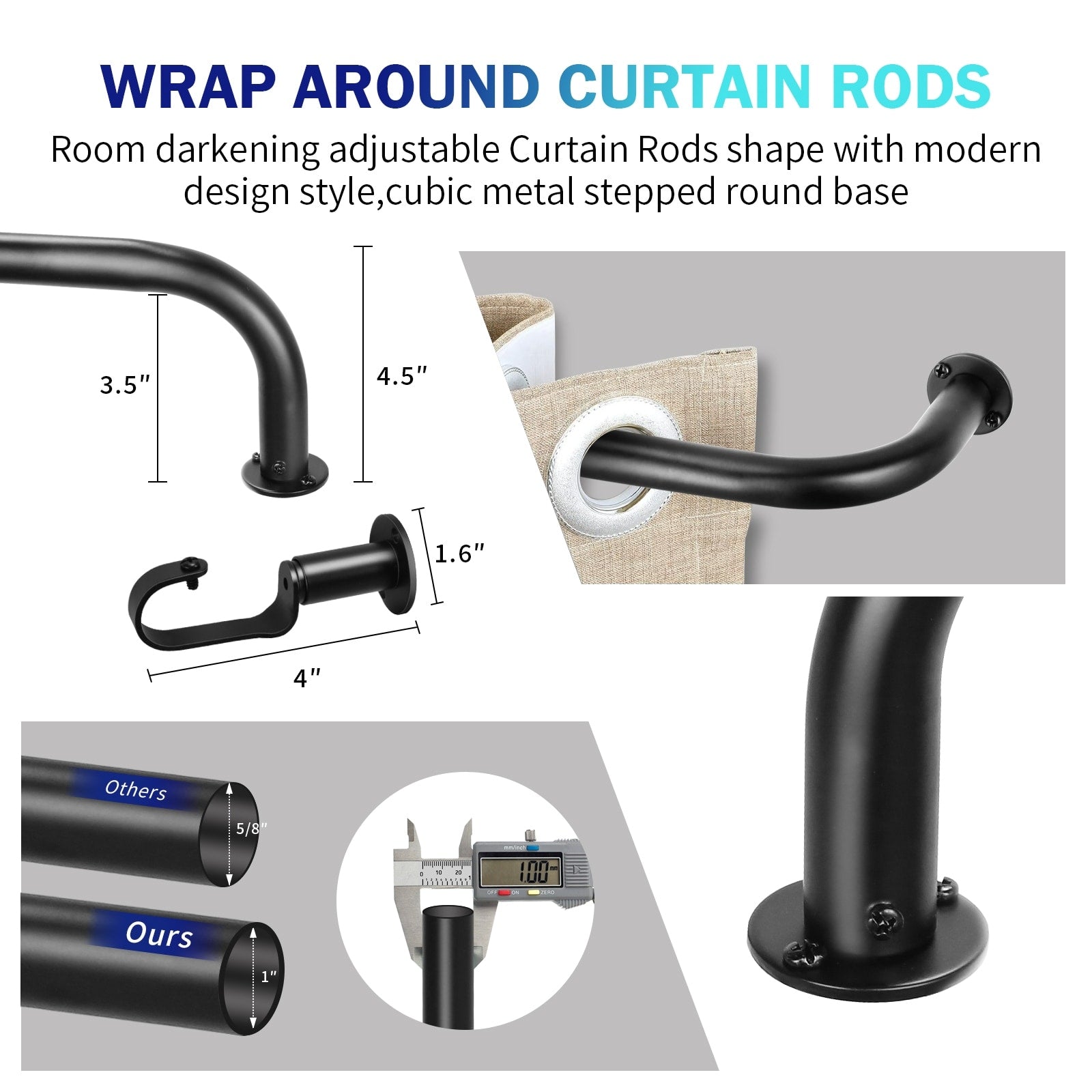 Energy-saving Wraparound Adjustable French Blackout Curtain Rod Set