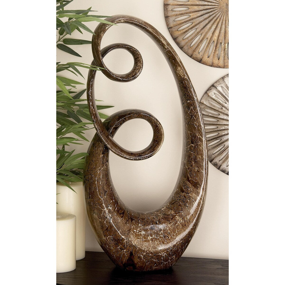 Polystone Abstract Swirl Decorative Sculpture - Brown - Roche River Decor