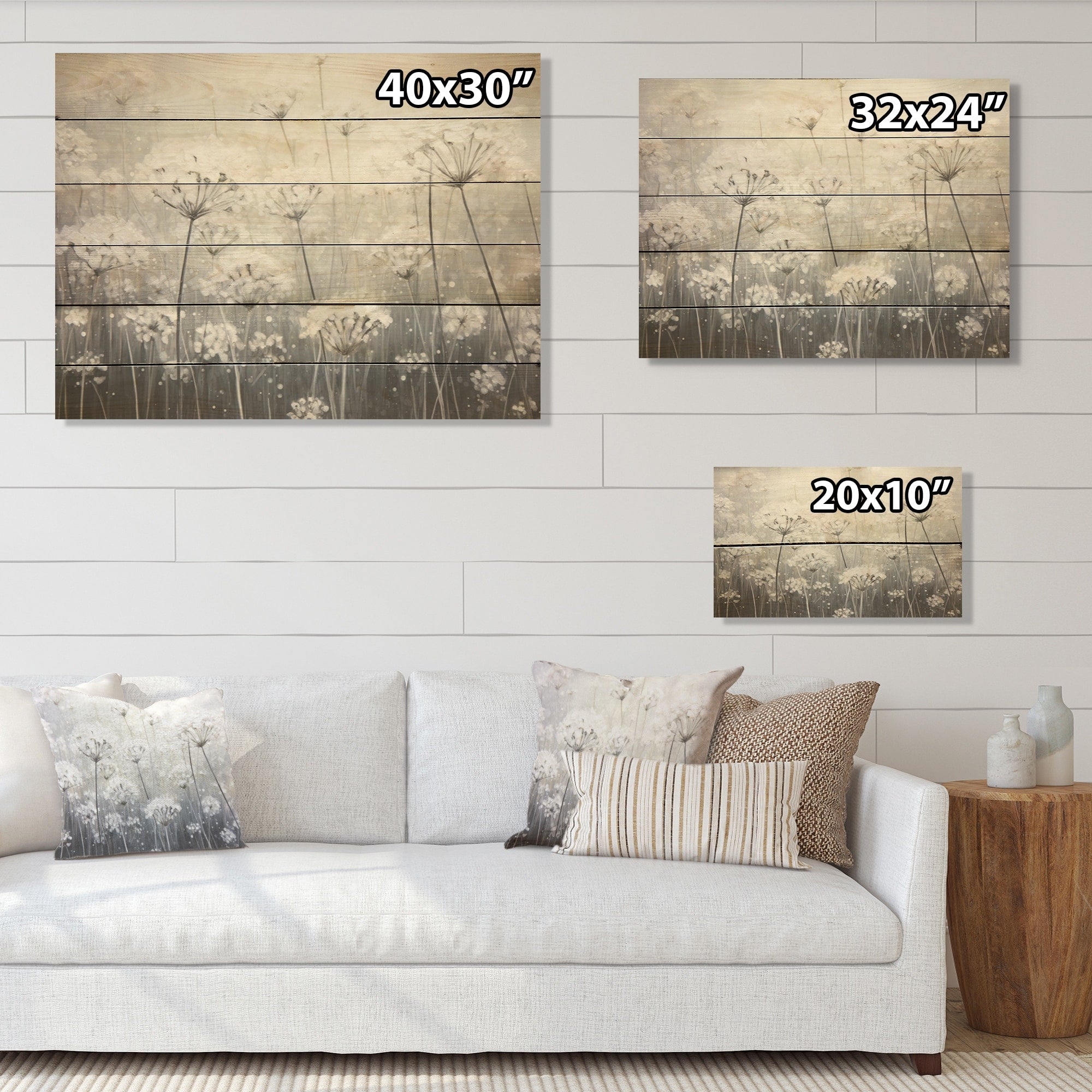 Designart Misty Opalescent Floral Field I Flower Wood Wall Decor - Traditional Grey Wood Panel On Natural Pine Wood