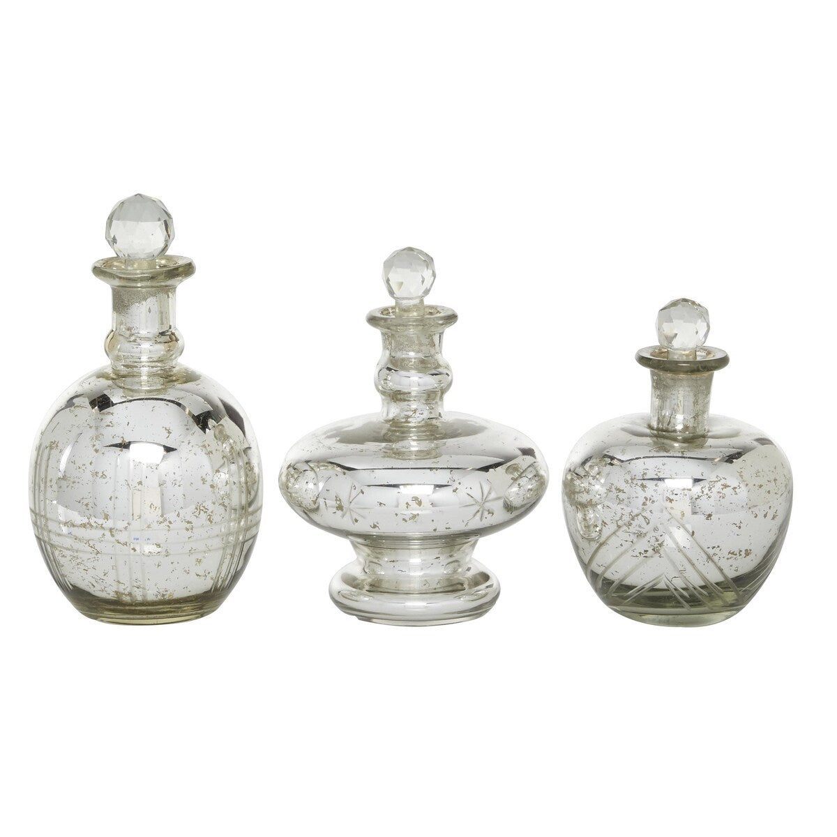 Glass Living Room Decorative Jars with Crystal Stoppers - Set of 3 Silver - Roche River Decor