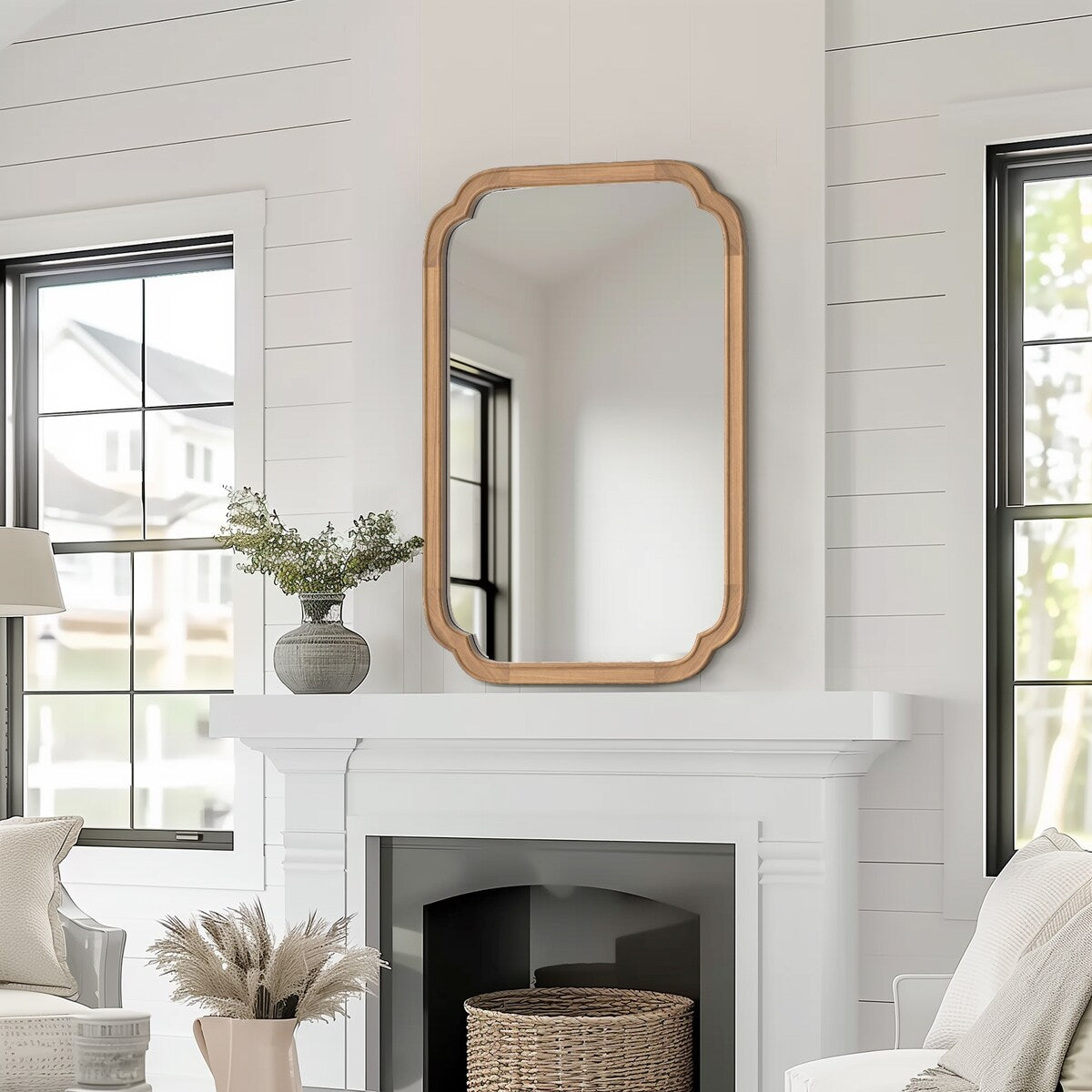 Decorative Scalloped Corner Rectangle Farmhouse Style Wall Mirror