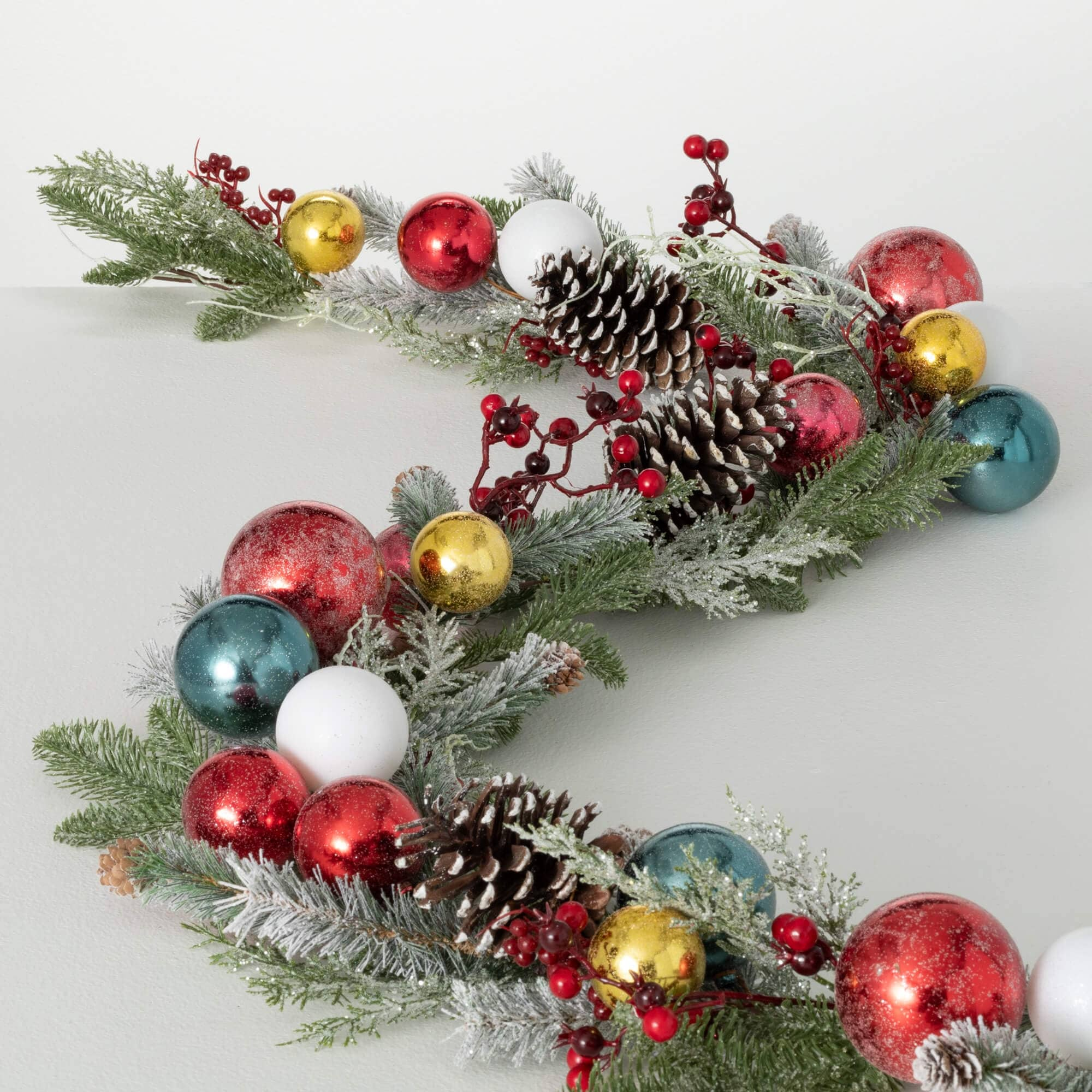 72L Sullivans Artificial Christmas Shiny Ball Frosted Garland, Multicolor