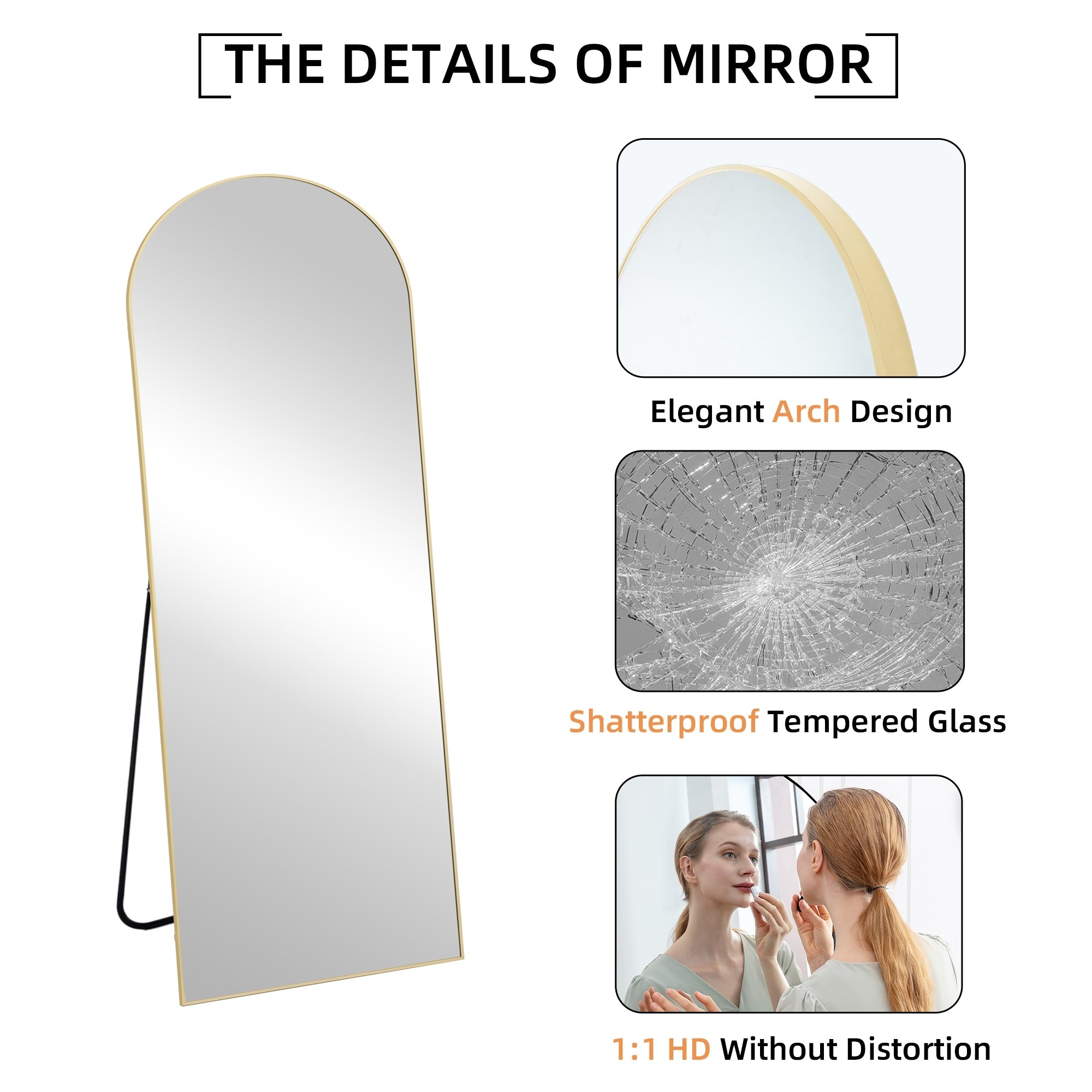 64x21Arch Full Length Floor Mirror with Stand Aluminum Alloy Frame,Wall-Mounted Mirror