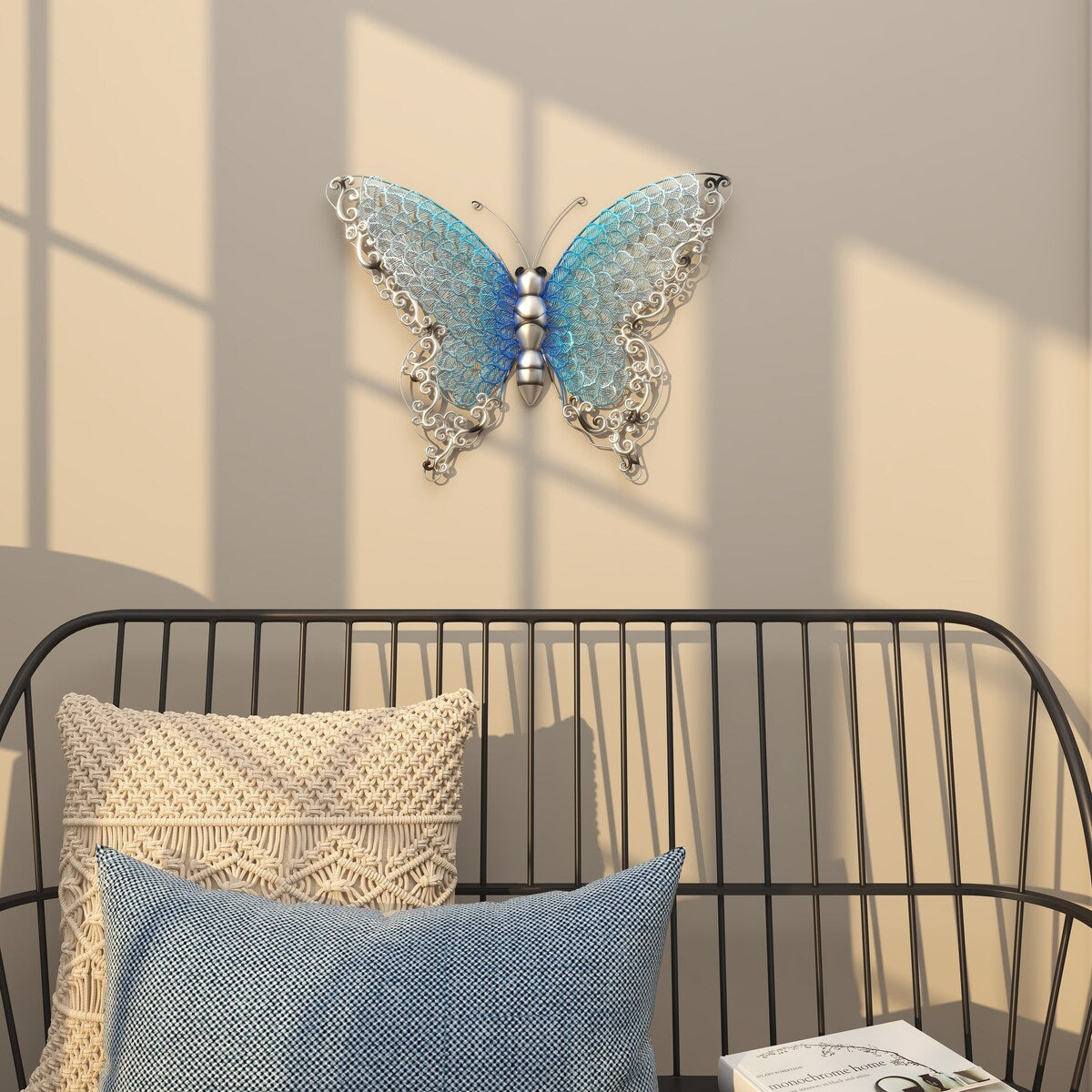 Metal Butterfly Indoor Outdoor Home Wall Decor - Silver, Green, Pink - Roche River Decor