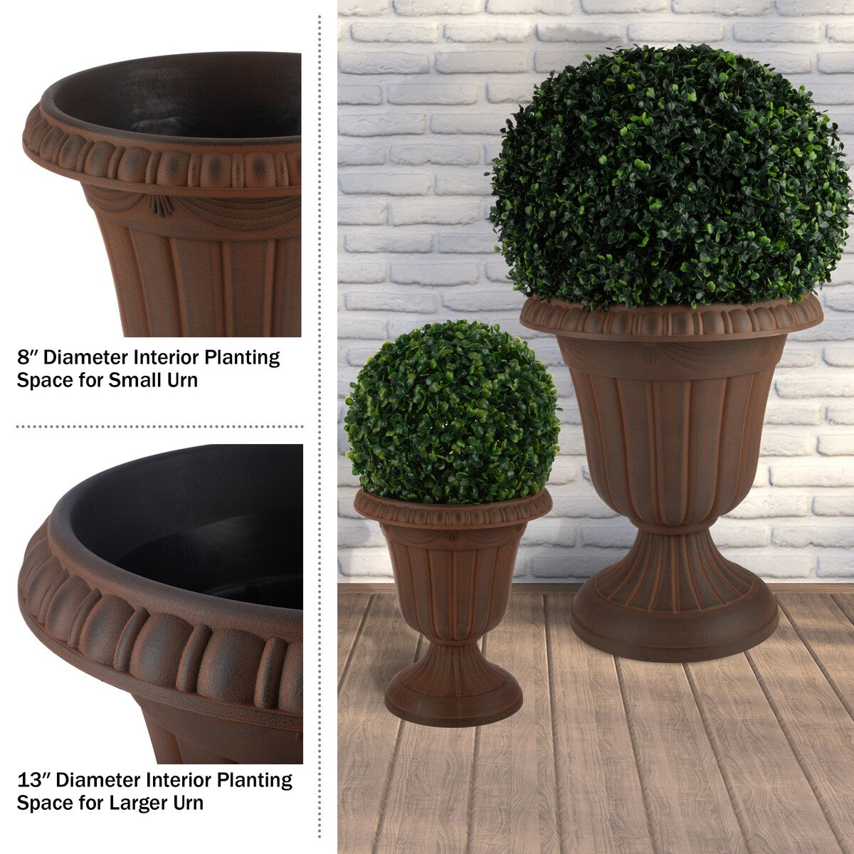 Pure Garden Large and Small Outdoor Urn Planter 2-Pack - Pack of 2