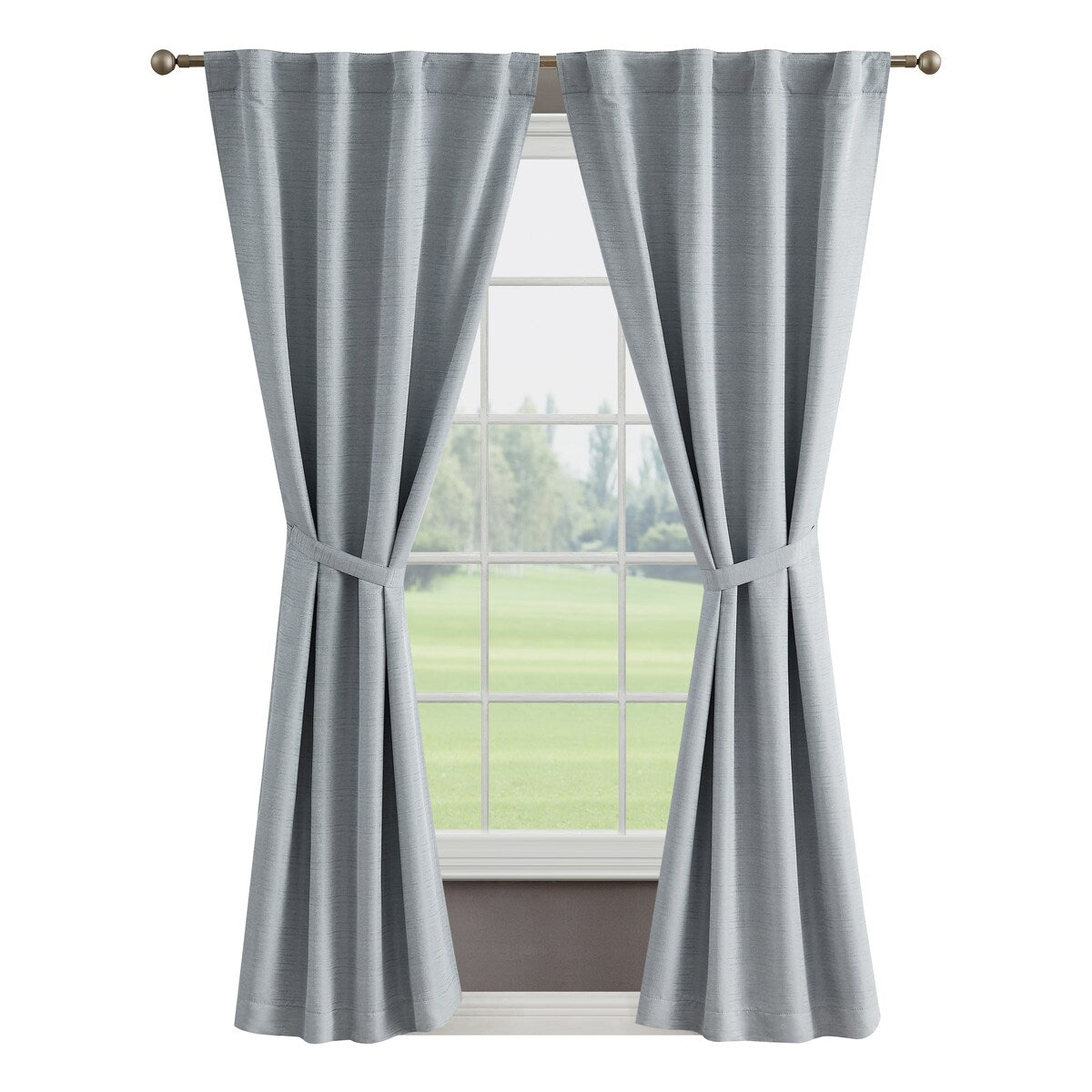 Creative Home Ideas Tobie Blackout Window Curtain, Room Darkening, Thermal Insulated, Back Tab. Set of 2 Panels with 2 Tiebacks