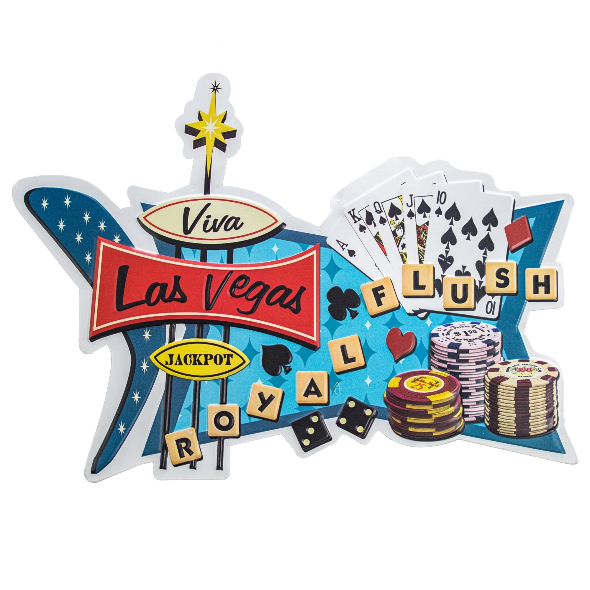 Viva Las Vegas Royal Flush Embossed Metal Wall Decor Sign