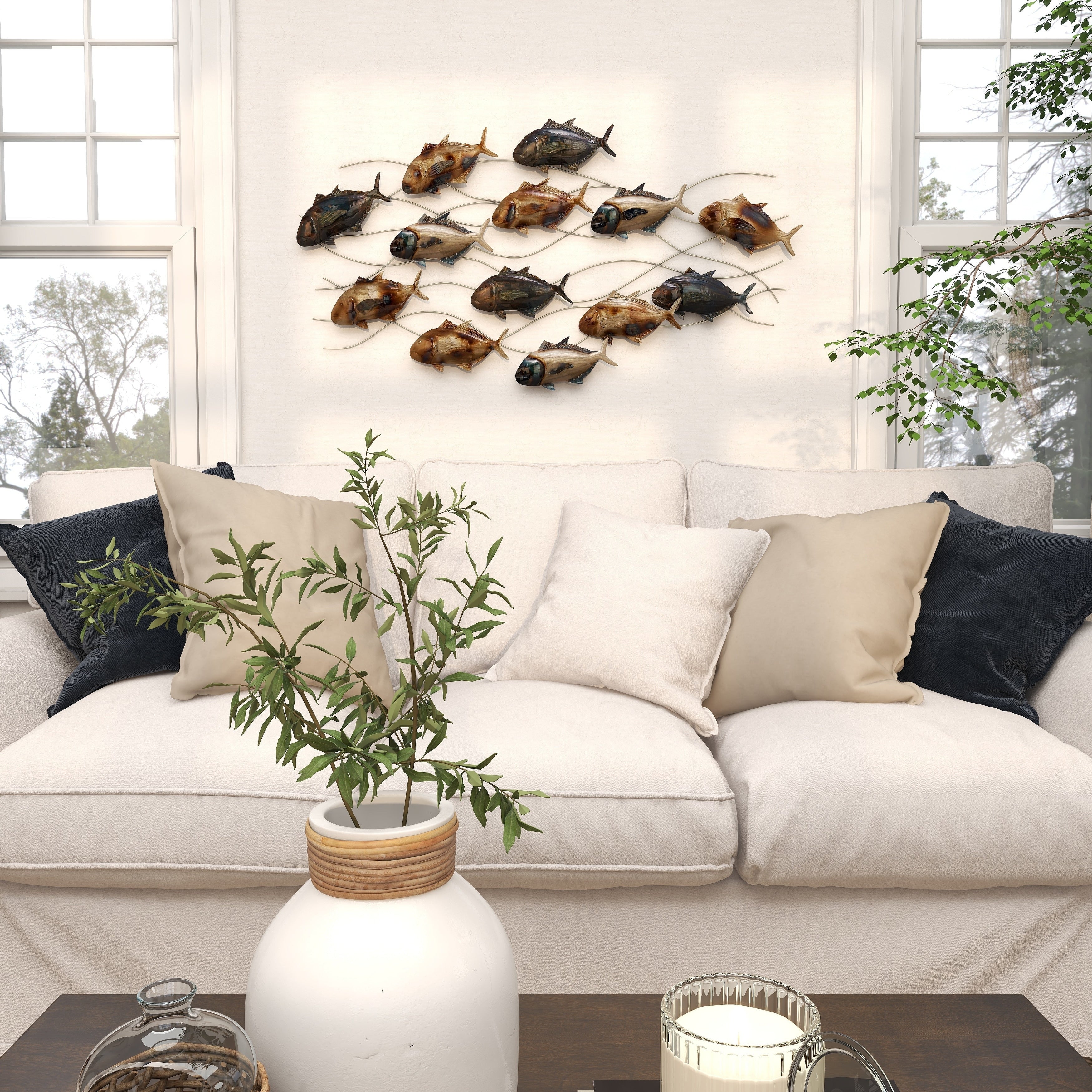 Metal Fish Indoor Outdoor Home Wall Decor with Silver and Bronze Accents - Blue - Roche River Decor