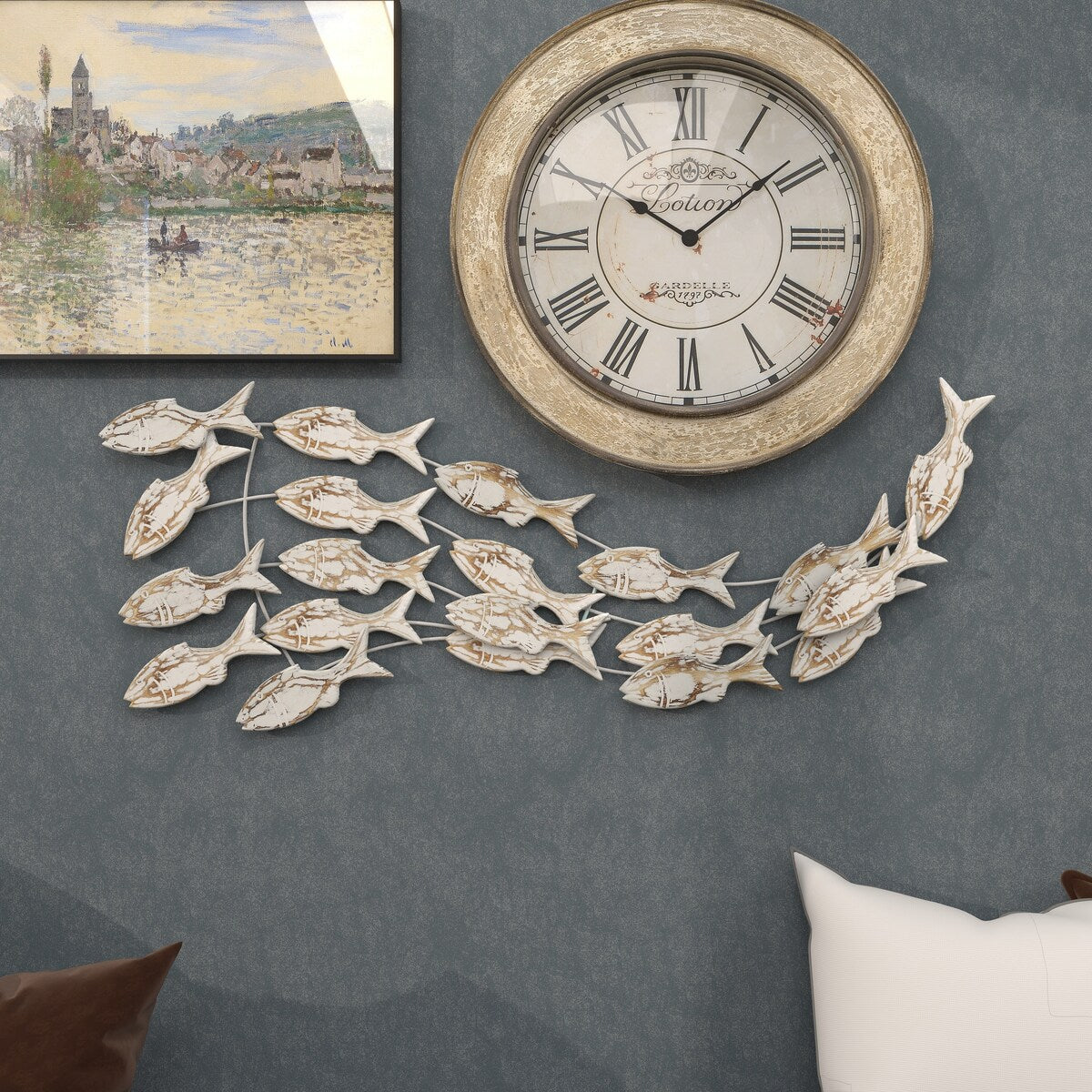 Wood Fish Handmade Swimming Home Wall Decor with Brown Distressing - White - Roche River Decor