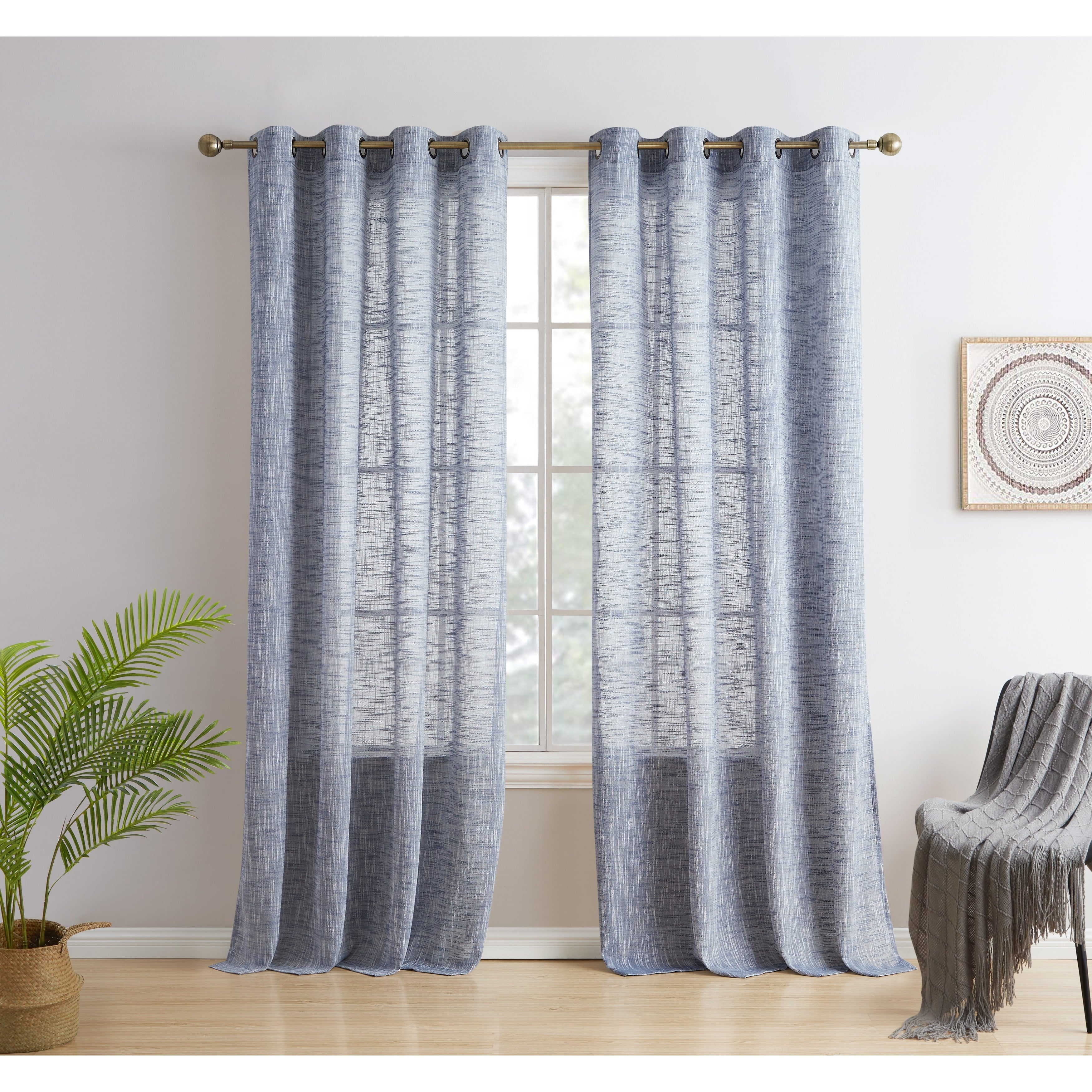 HLC.me Madison Faux Linen Textured Sheer Privacy Sun Light Filtering Window Grommet Thick Curtains Panels, Set of 2