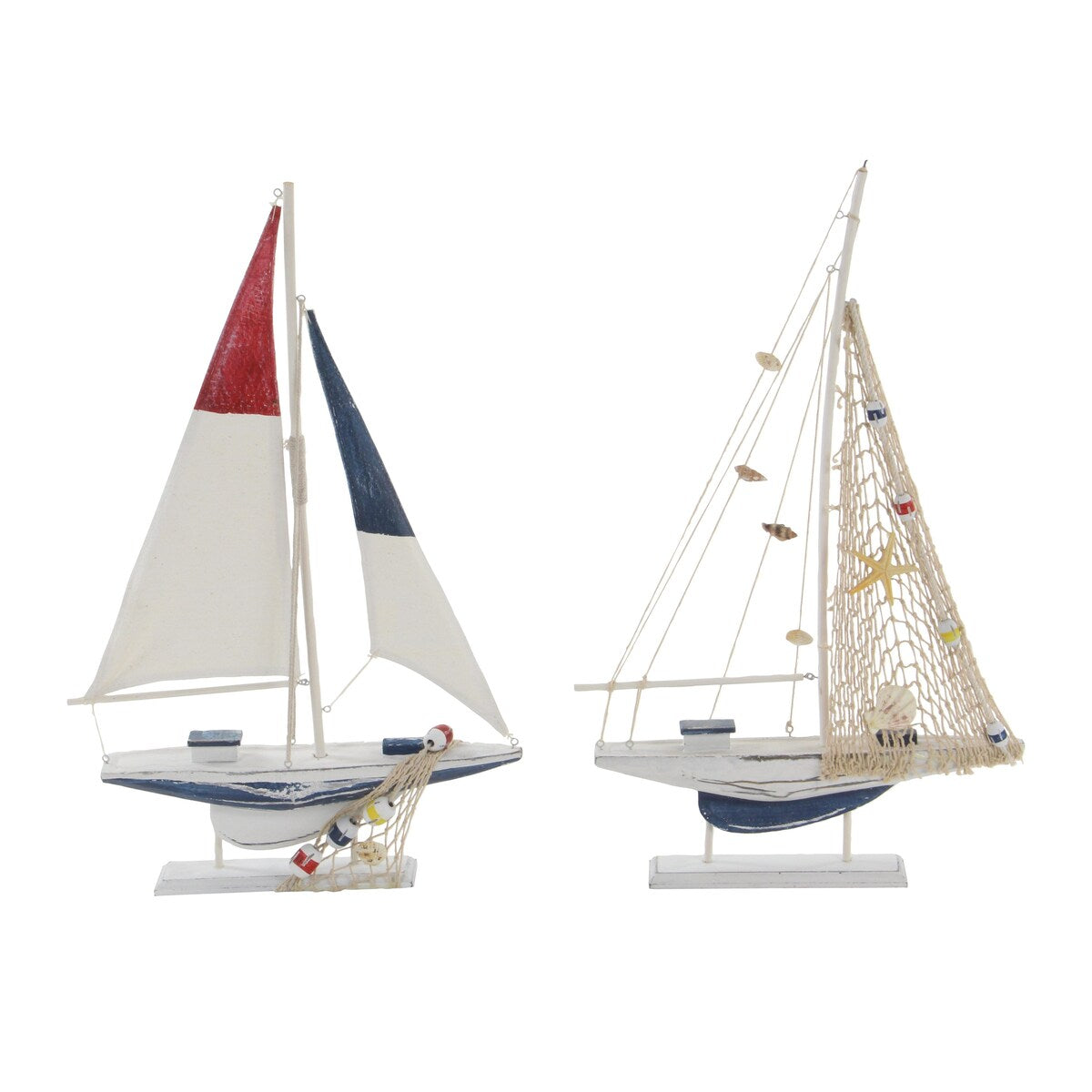 Wood Sail Boat Handmade Decorative Sculpture - Set of 2 White - Roche River Decor