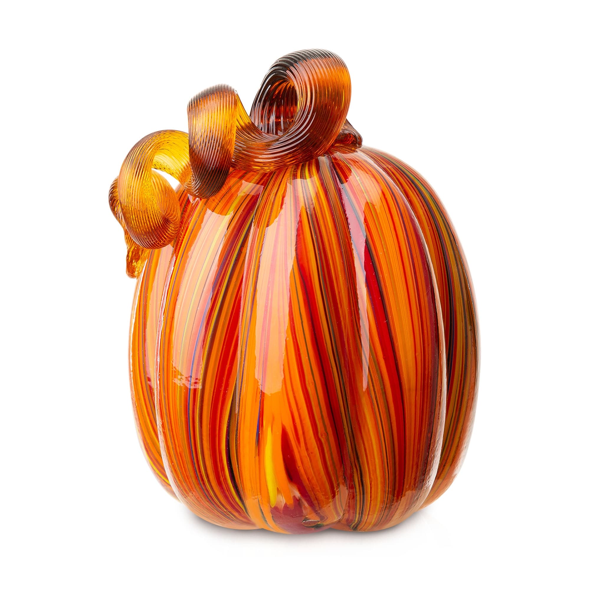 Glitzhome Handblown Multi Striped Fall Harvest Glass Pumpkins Thanksgiving Gift