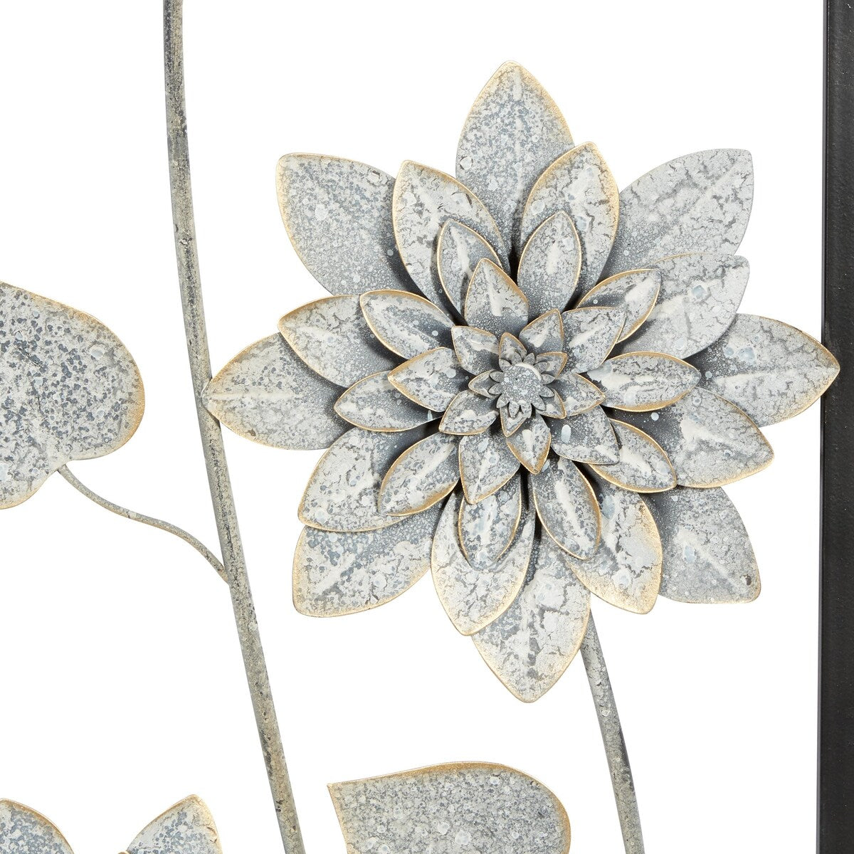 Metal Floral Home Wall Decor with Black Frame - Set of 2 Gray - Roche River Decor