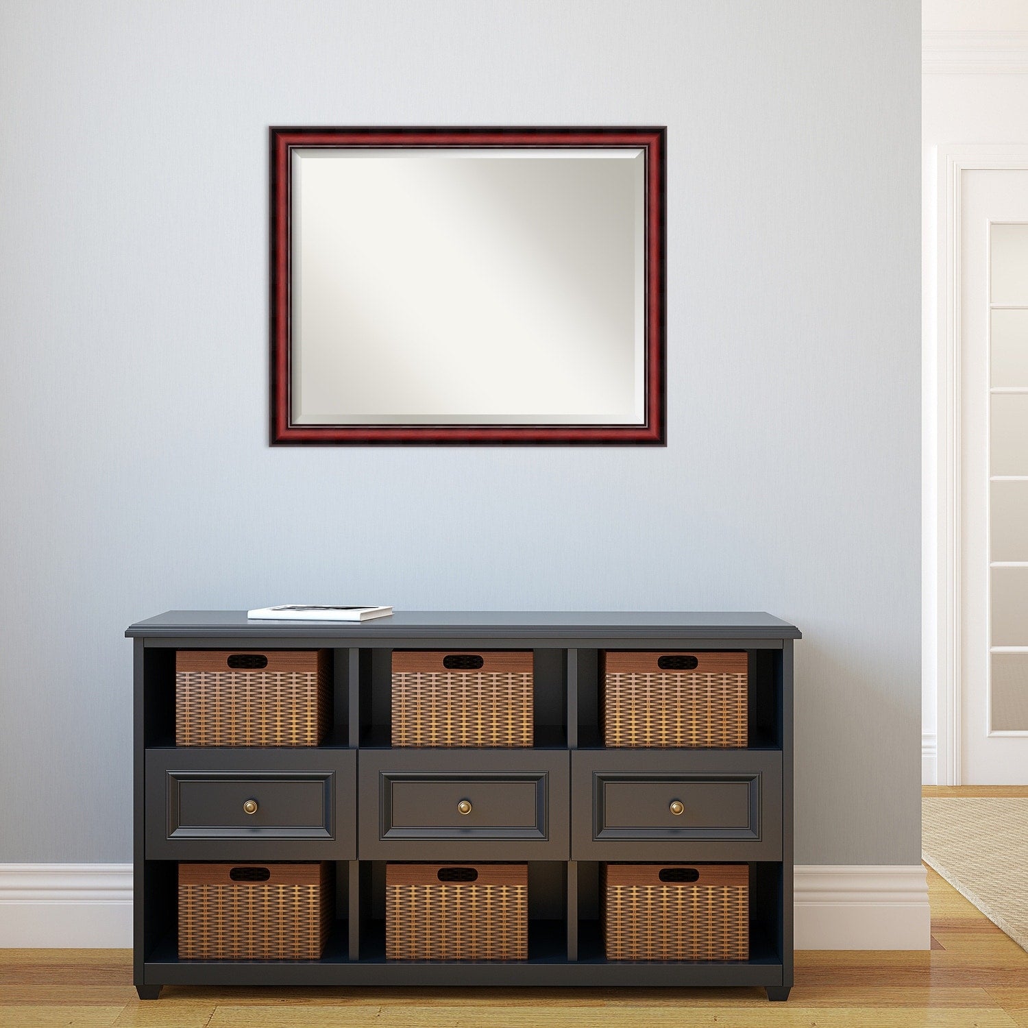 Beveled Wood Wall Mirror - Rubino Cherry Scoop Frame