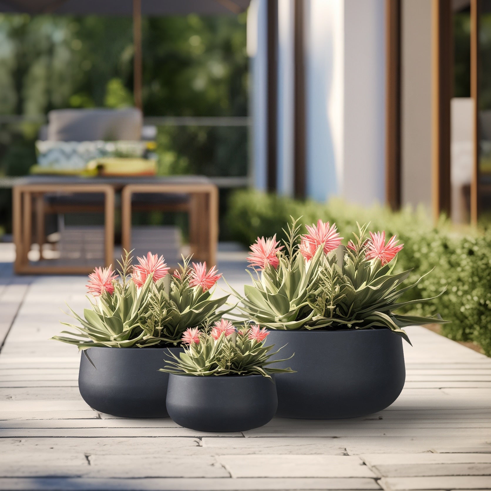 Tall Concrete Round Plant Pots / Large Indoor and Outdoor flower Planters