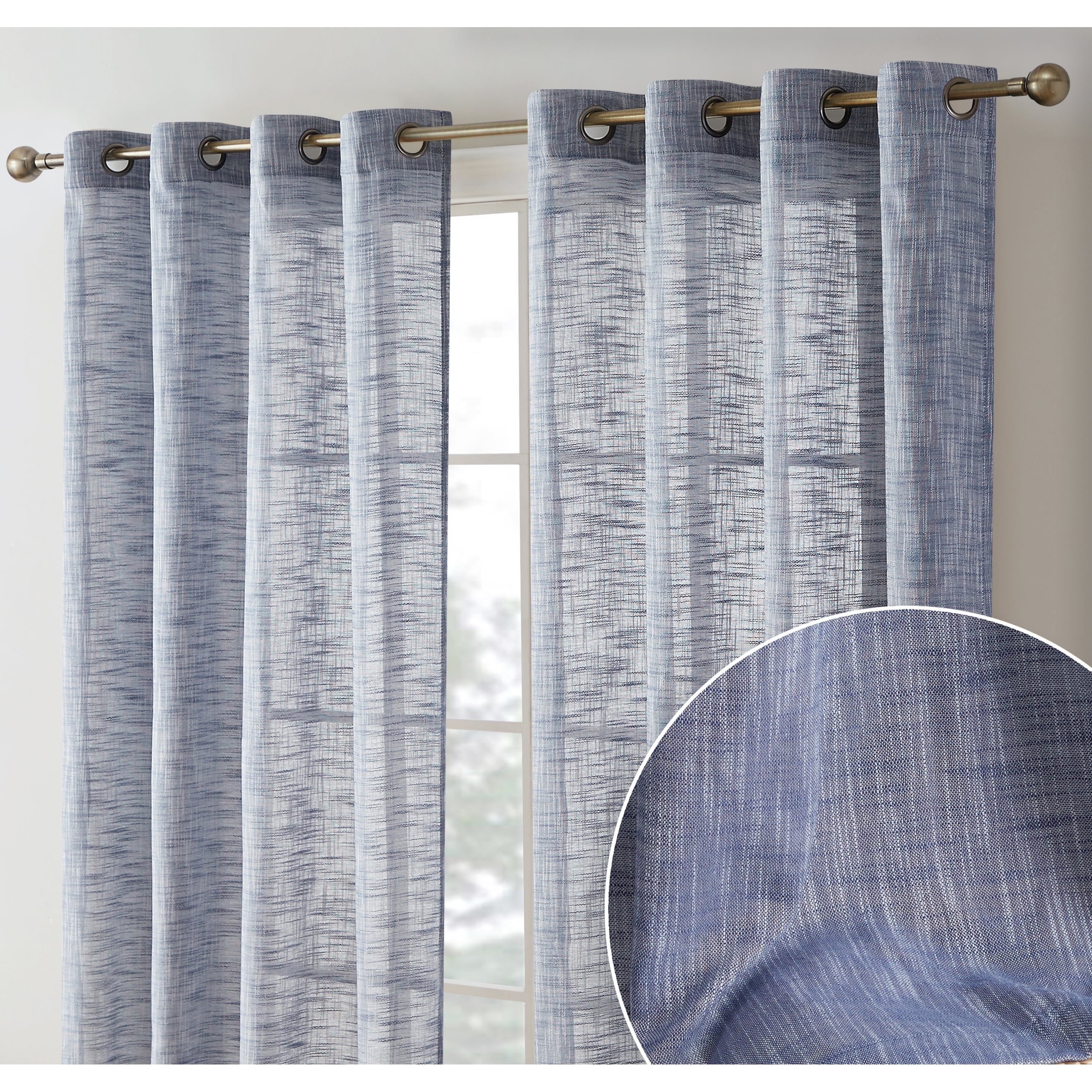 HLC.me Madison Faux Linen Textured Sheer Privacy Sun Light Filtering Window Grommet Thick Curtains Panels, Set of 2