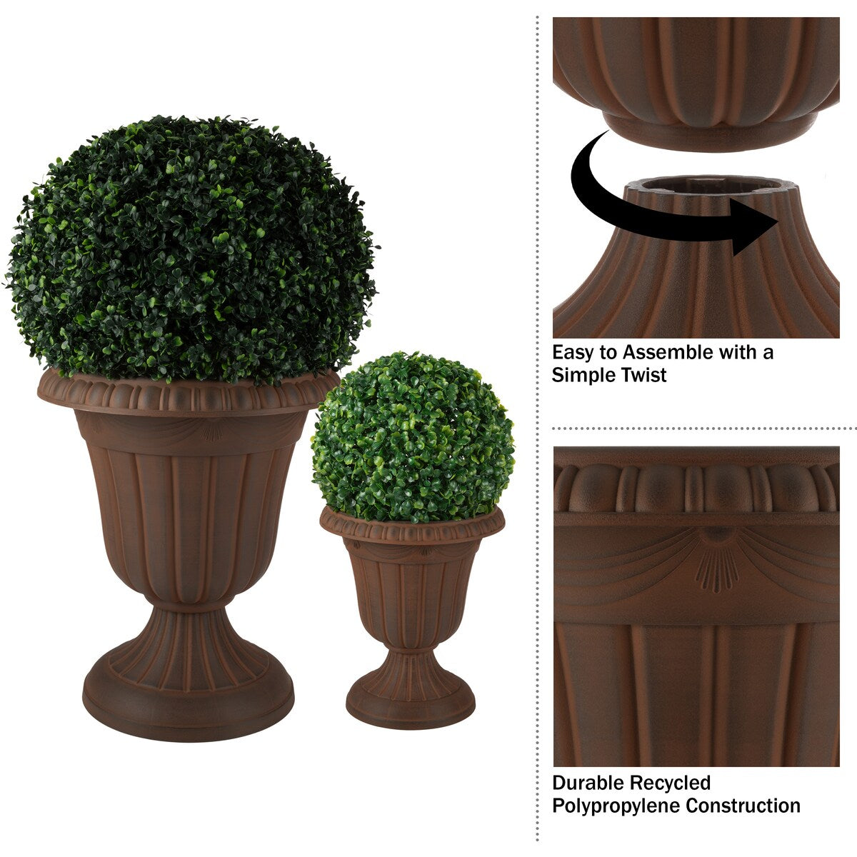 Pure Garden Large and Small Outdoor Urn Planter 2-Pack - Pack of 2