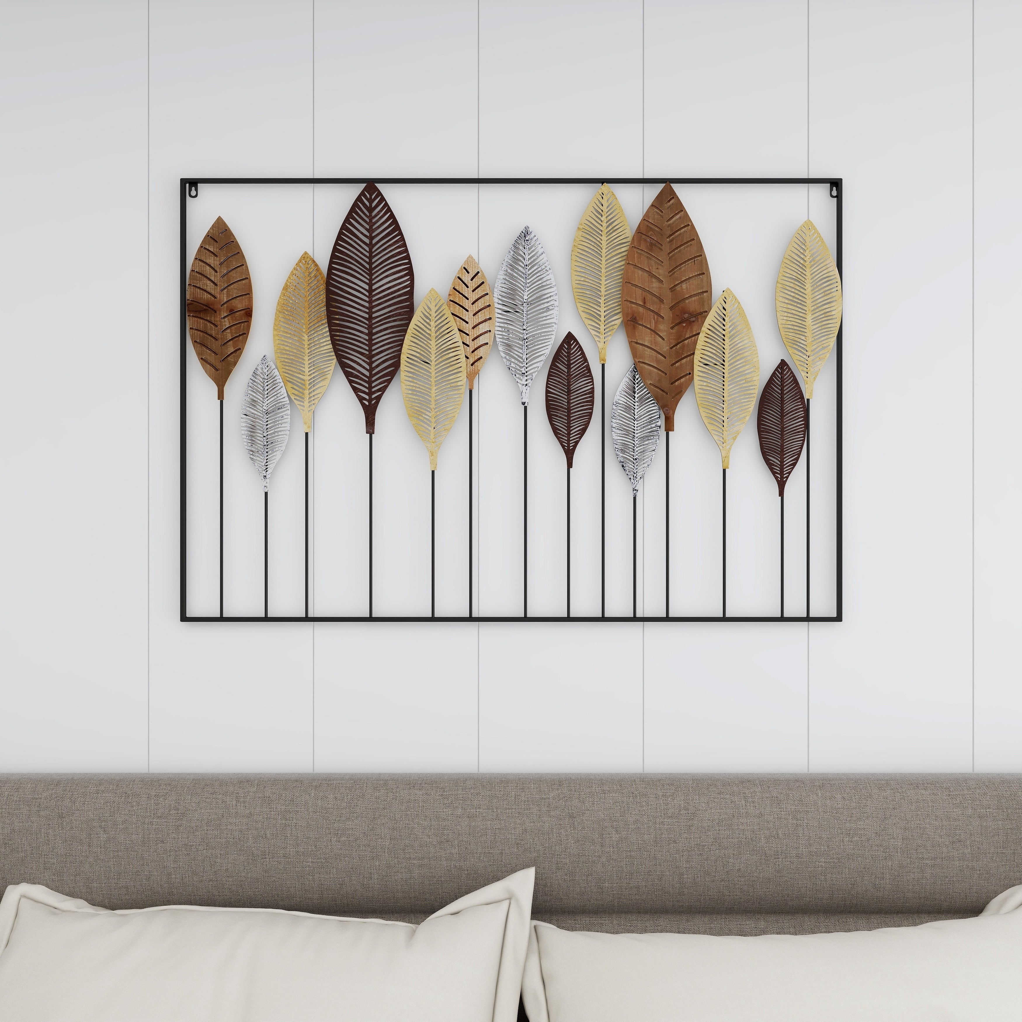 Metal Leaf Tall Cut-Out Home Wall Decor with Intricate Laser Cut Designs - Multi Colored - Roche River Decor