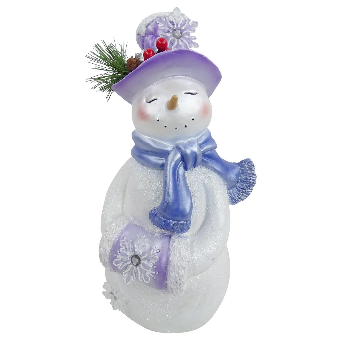 Lavender Winter Snowman Statue with Twinkle LED-SM - 14 H