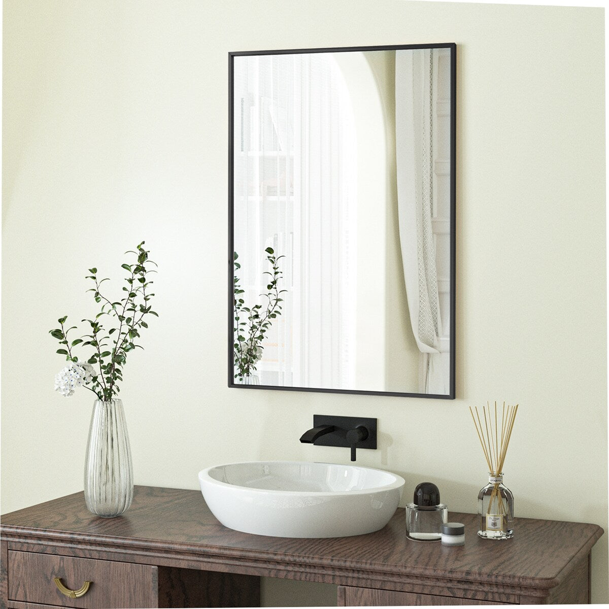 Classic Rectangle Bathroom Wall Mirror with Metal Frame