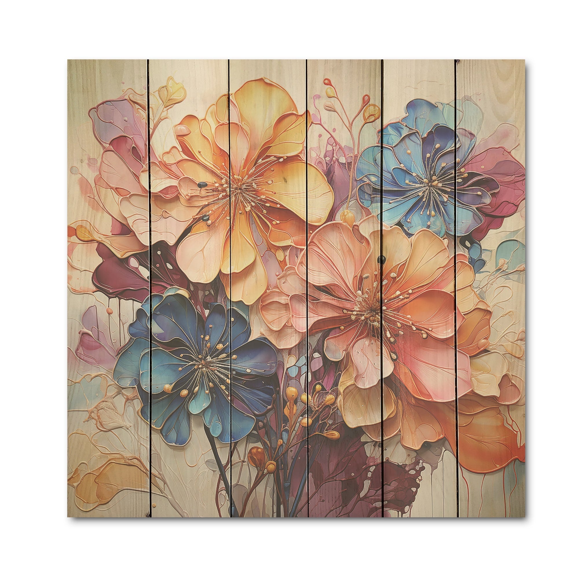 Designart Blue And Orange Hydrangea Blooming Hydrangea Wood Wall Decor - Traditional Wood Panel On Natural Pine Wood