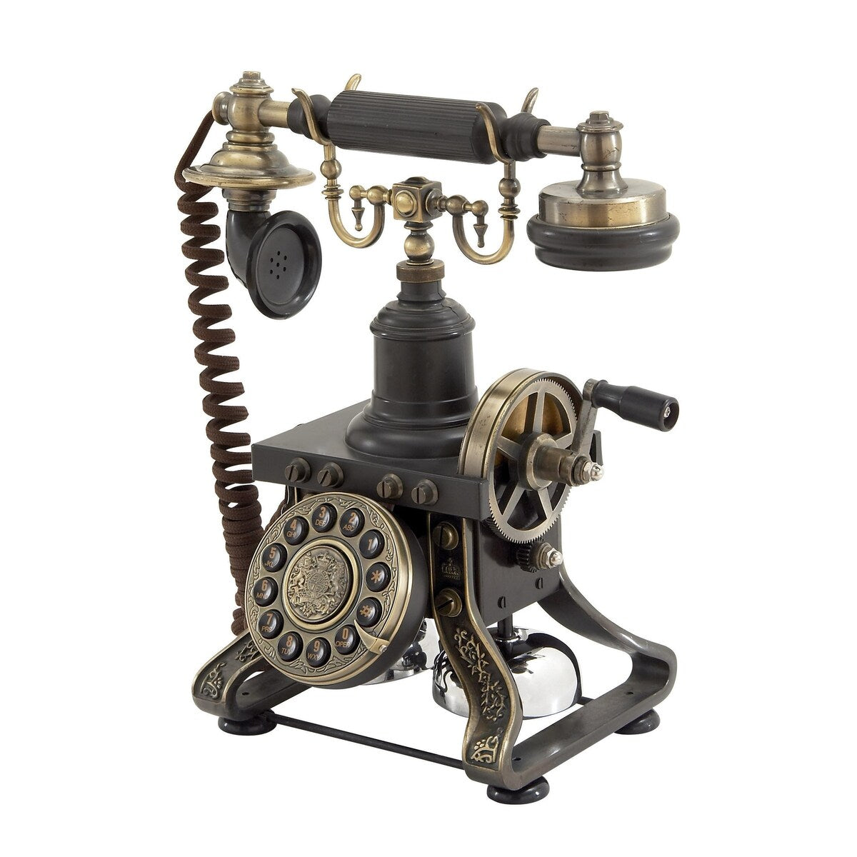 Brass Metal Functioning Vintage Style Telephone with Line Cord - Black - Roche River Decor