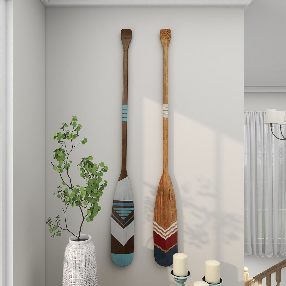 Wood Paddle Novelty Canoe Oar Home Wall Decor with Arrow and Stripe Patterns - Set of 2 Multi Colored - Roche River Decor