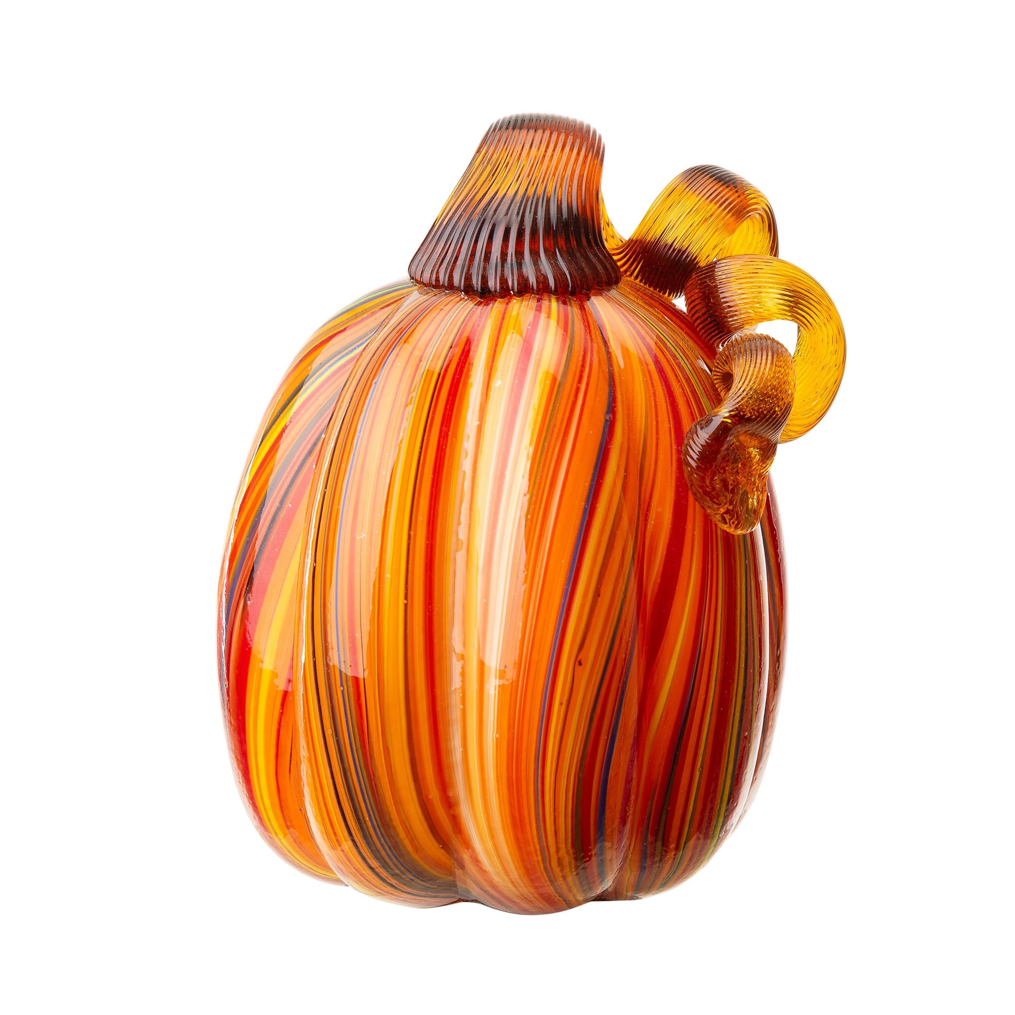 Glitzhome Handblown Multi Striped Fall Harvest Glass Pumpkins Thanksgiving Gift