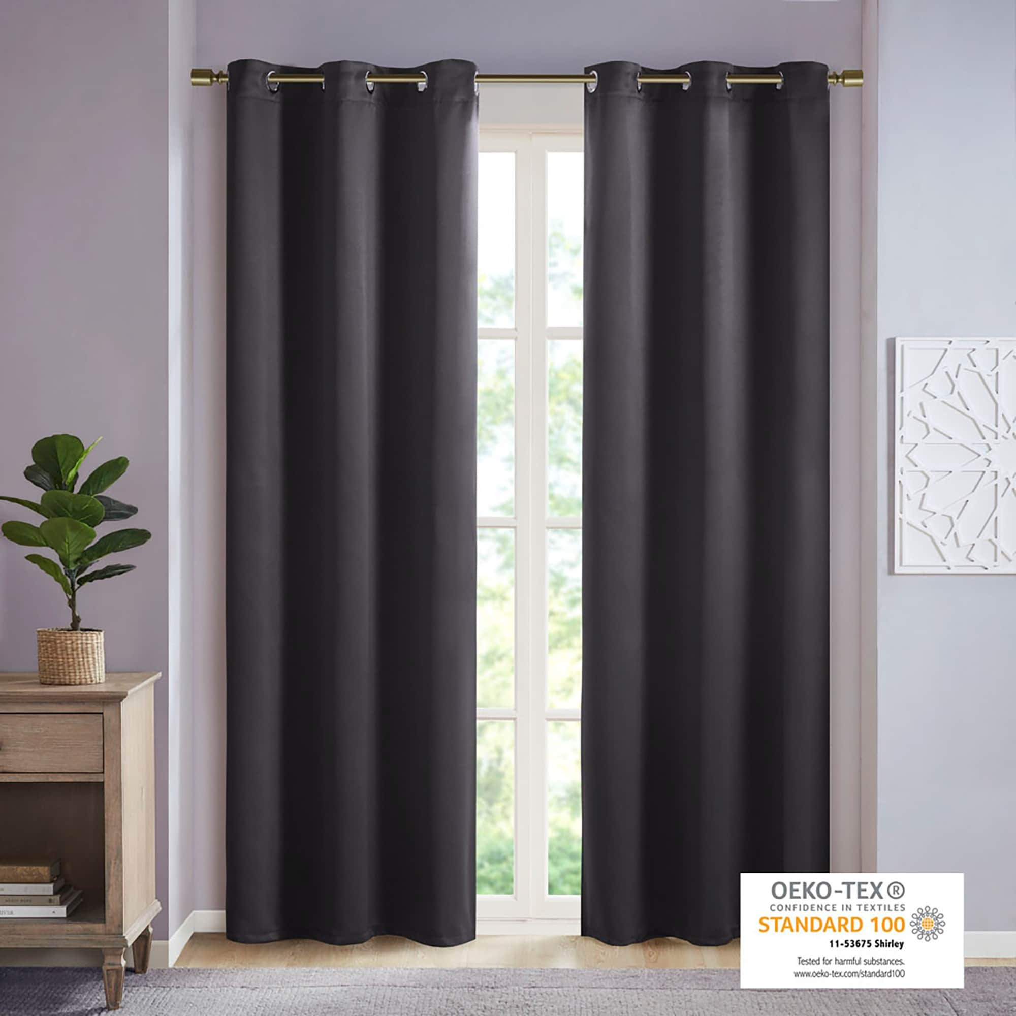 SunSmart Brent Solid Blackout Triple Weave Grommet Top Curtain Panel Pair