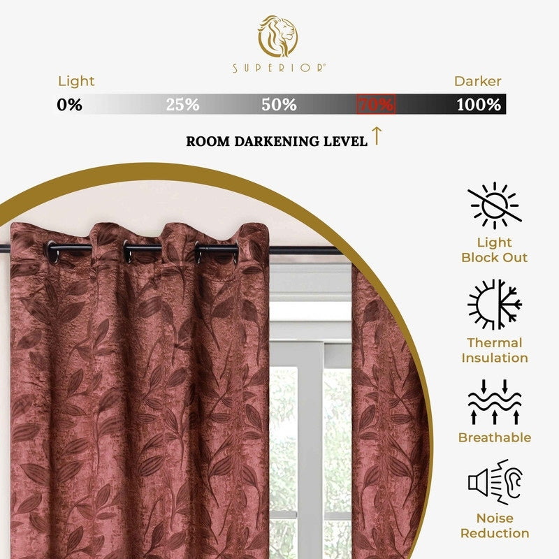 Superior Modern Bohemian Leaves Room Darkening Blackout Curtains, Rod Pocket or Grommets, Set of 2