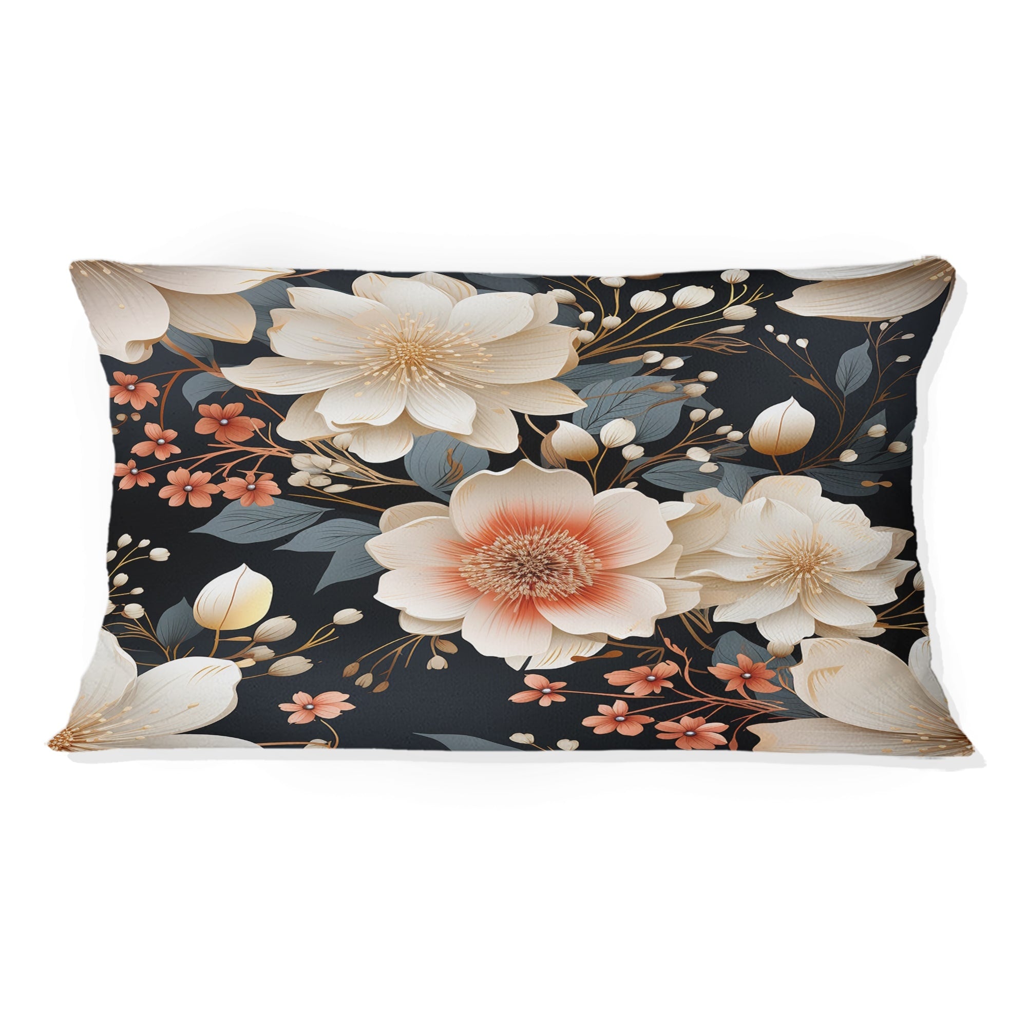 Designart Black Beige Garden Flower Serenade Floral Printed Throw Pillow