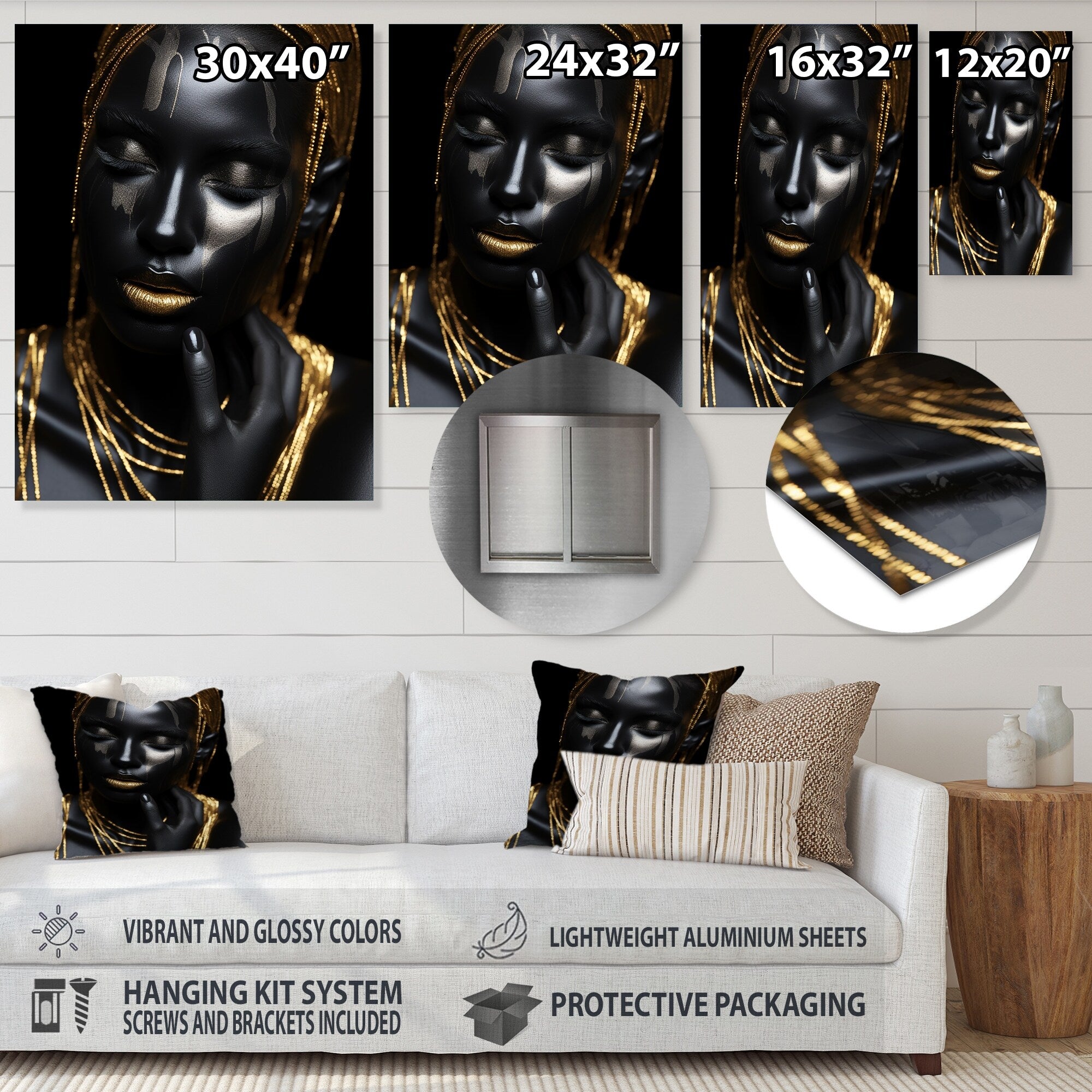 Designart Black And Gold Feminine Essence Portrait IV Woman Portrait Black Metal Wall Art - Modern Metal Art Work