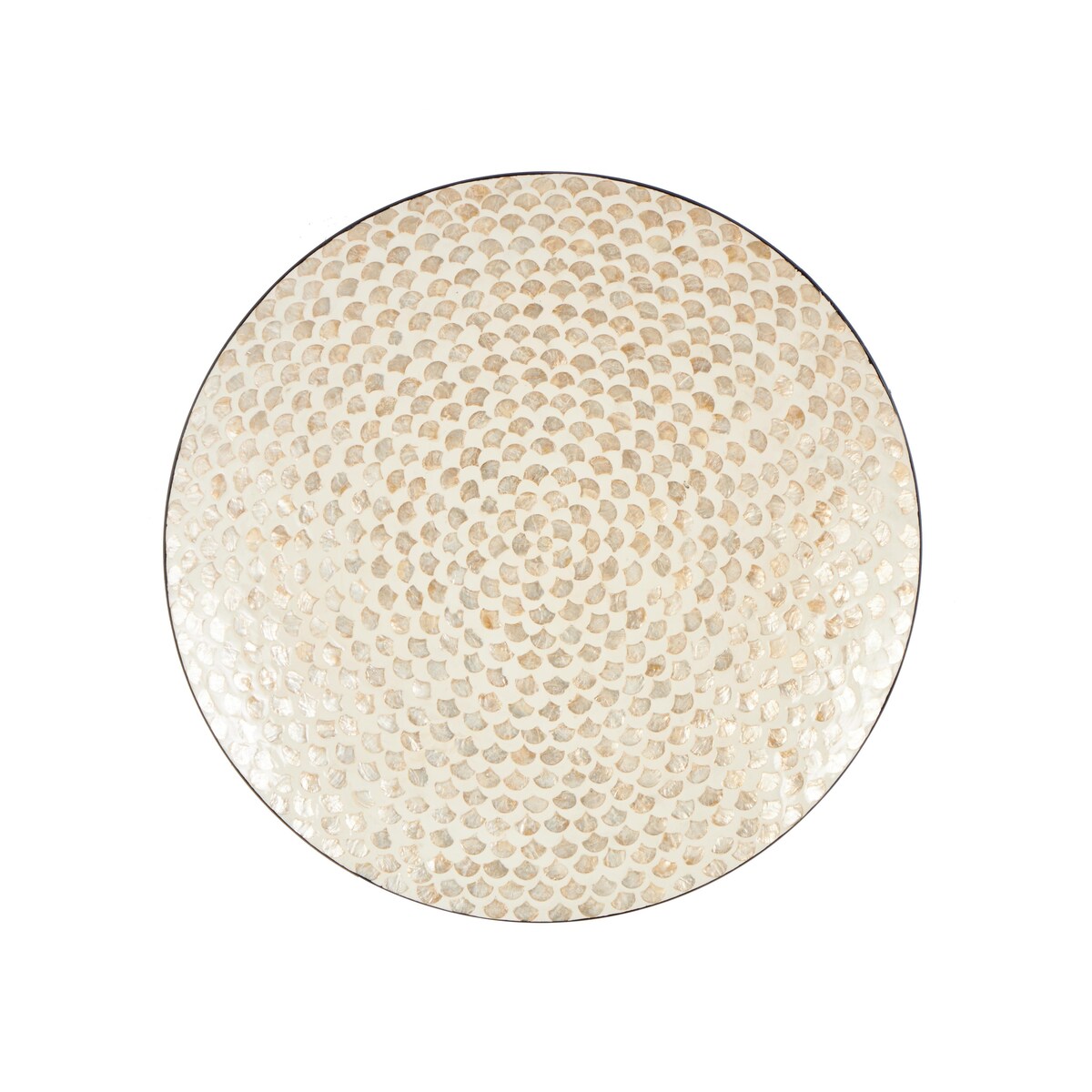 Mother of Pearl Shell Geometric Round Disc Home Wall Decor with Black Frame - Cream - Roche River Decor