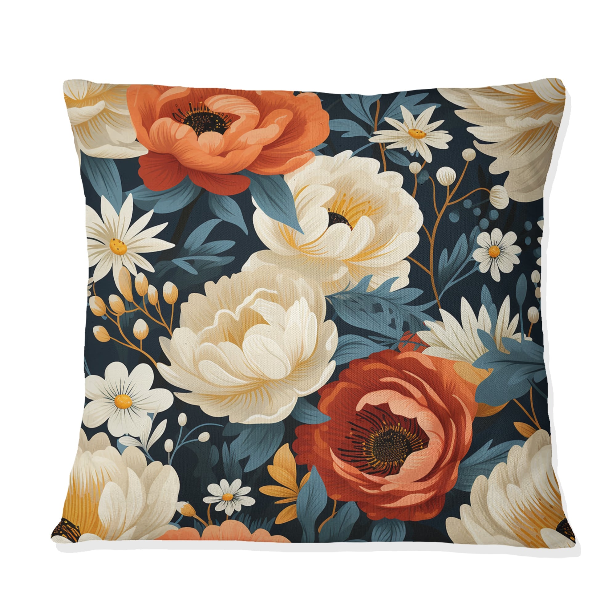 Designart Vintage Nostalgia Beige & Coral Blooming Garden I Floral Printed Throw Pillow