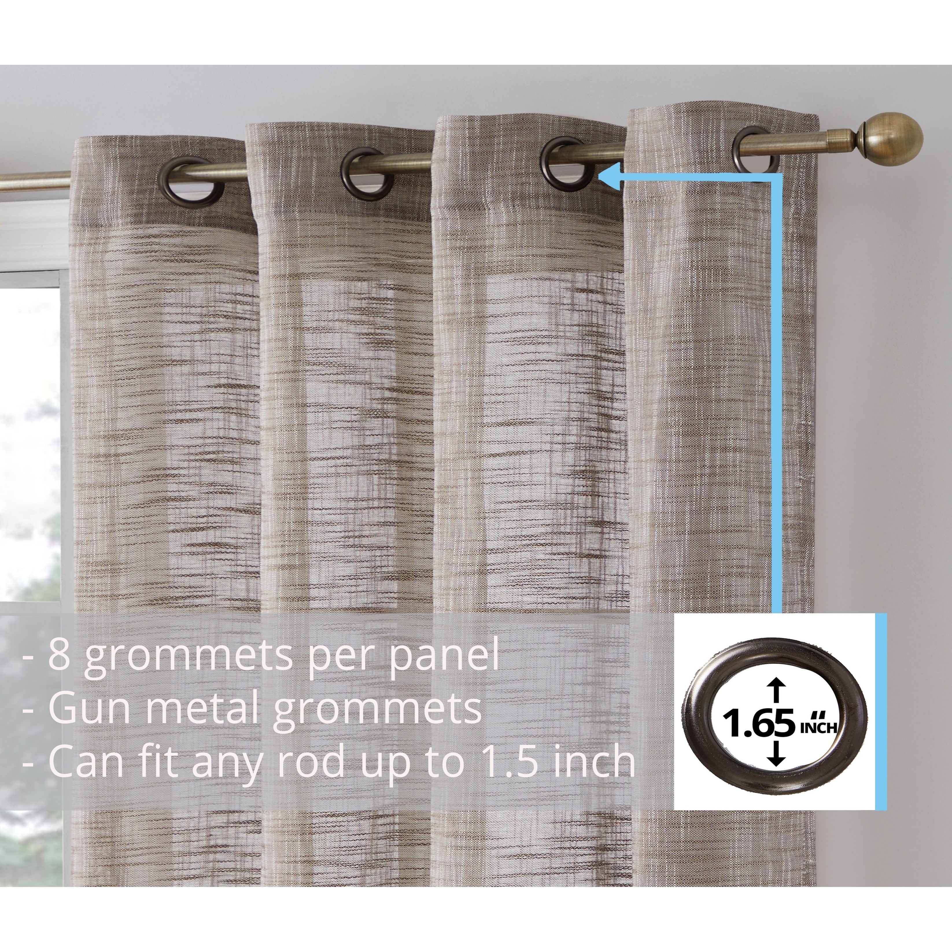 HLC.me Madison Faux Linen Textured Sheer Privacy Sun Light Filtering Window Grommet Thick Curtains Panels, Set of 2