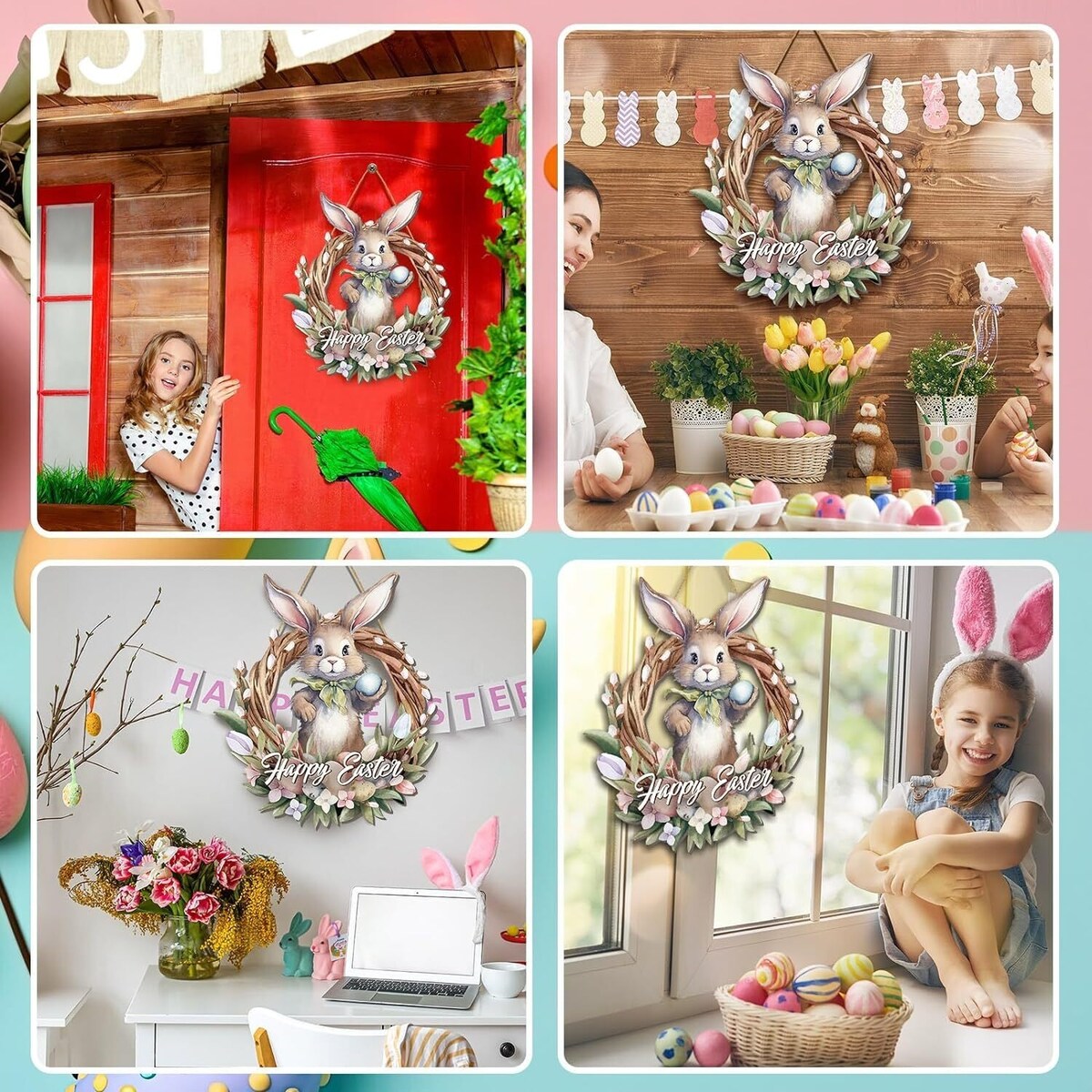 Easter Wreaths Wooden Bunny Sign