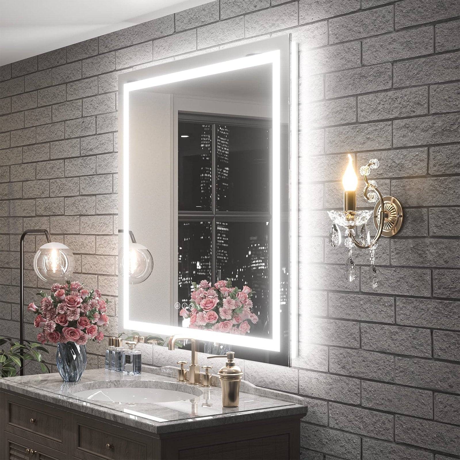 Apmir Full Size Frameless Front and Back LED Lighted Bathroom Vanity Mirror Anti-Fog in Tempered Glass & ETL