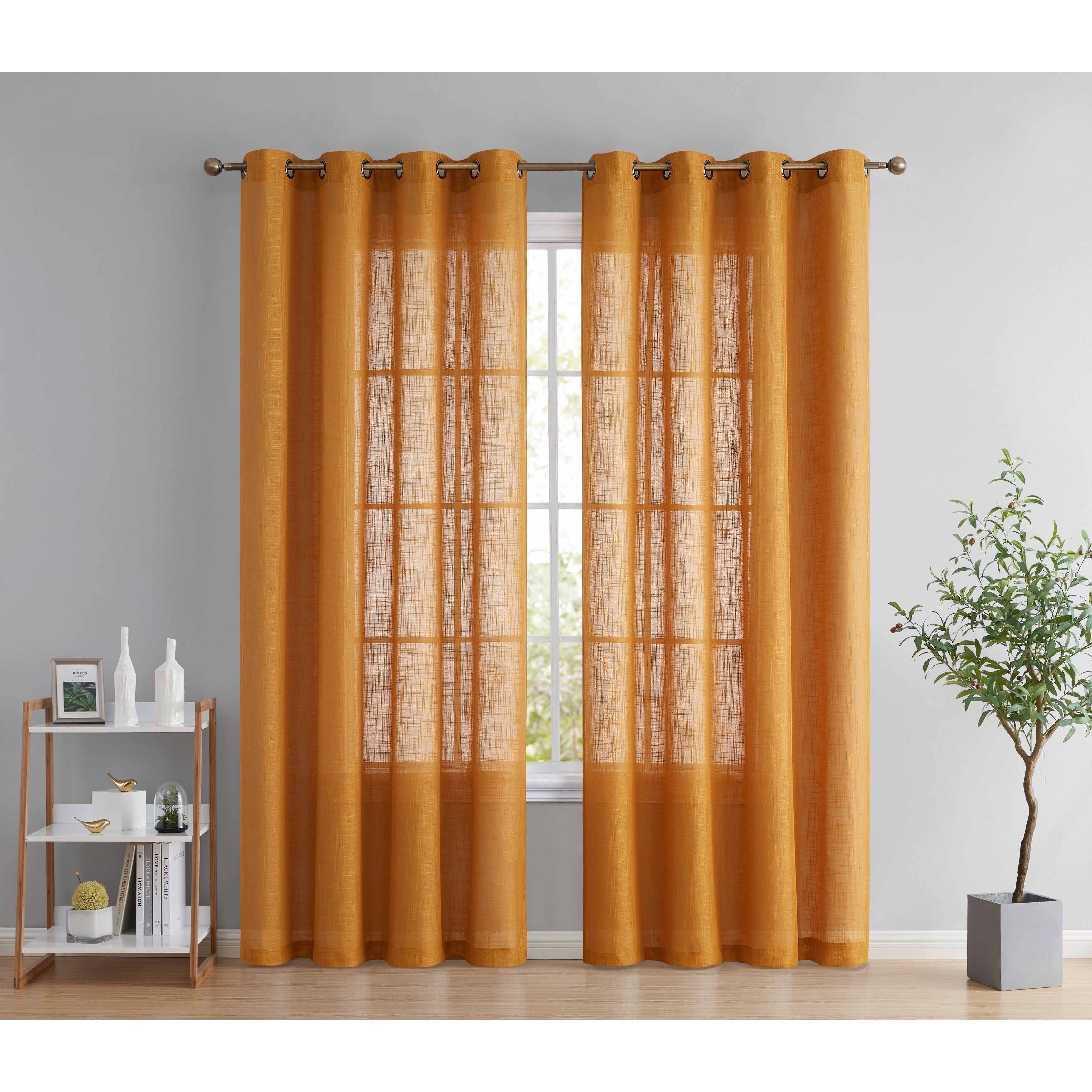 HLC.me Abbey Faux Linen Textured Semi Sheer Privacy Light Filtering Transparent Window Grommet Curtain Panels, Pair