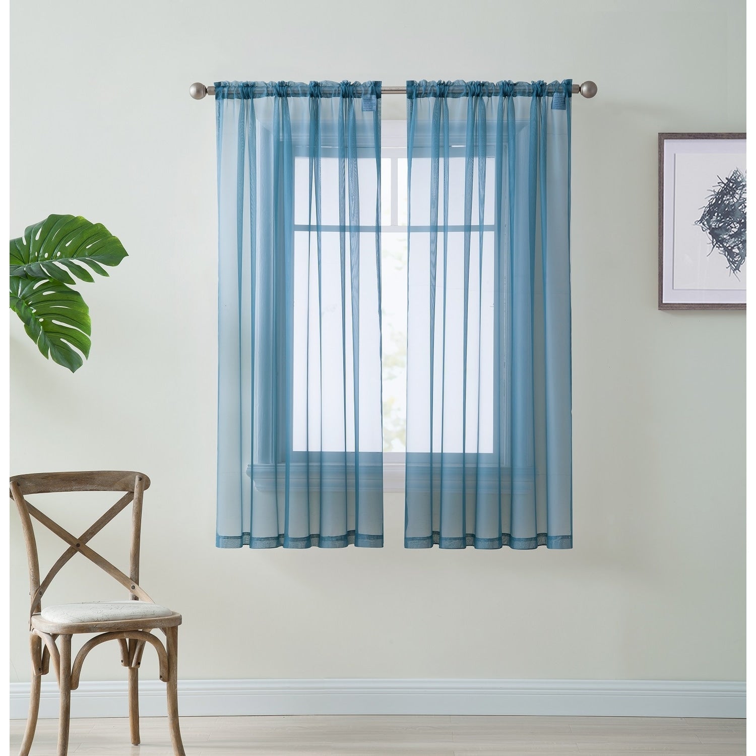 HLC.me Sheer Voile Window Treatment Rod Pocket Curtain Panels for Bedroom, Living Room, Kitchen - Set of 2 panels