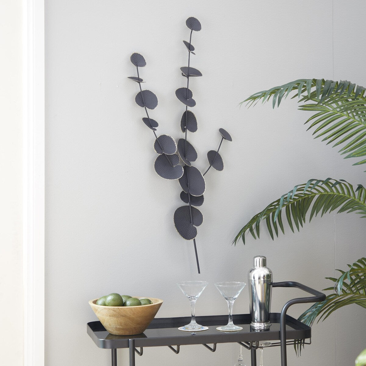 Metal Leaf Home Wall Decor - Black - Roche River Decor