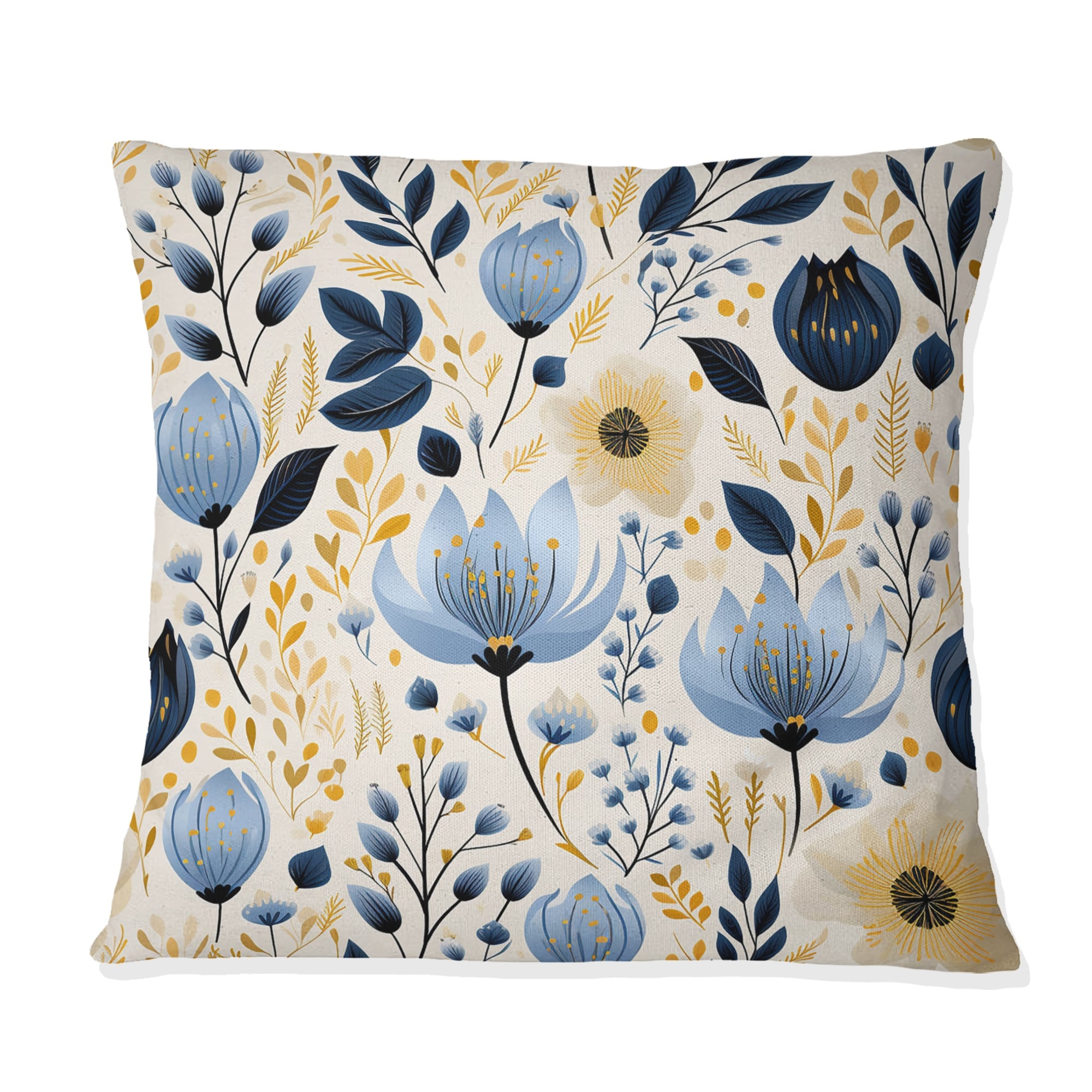 Designart Minimalist Blue Floral Charm Botanics I Floral Printed Throw Pillow